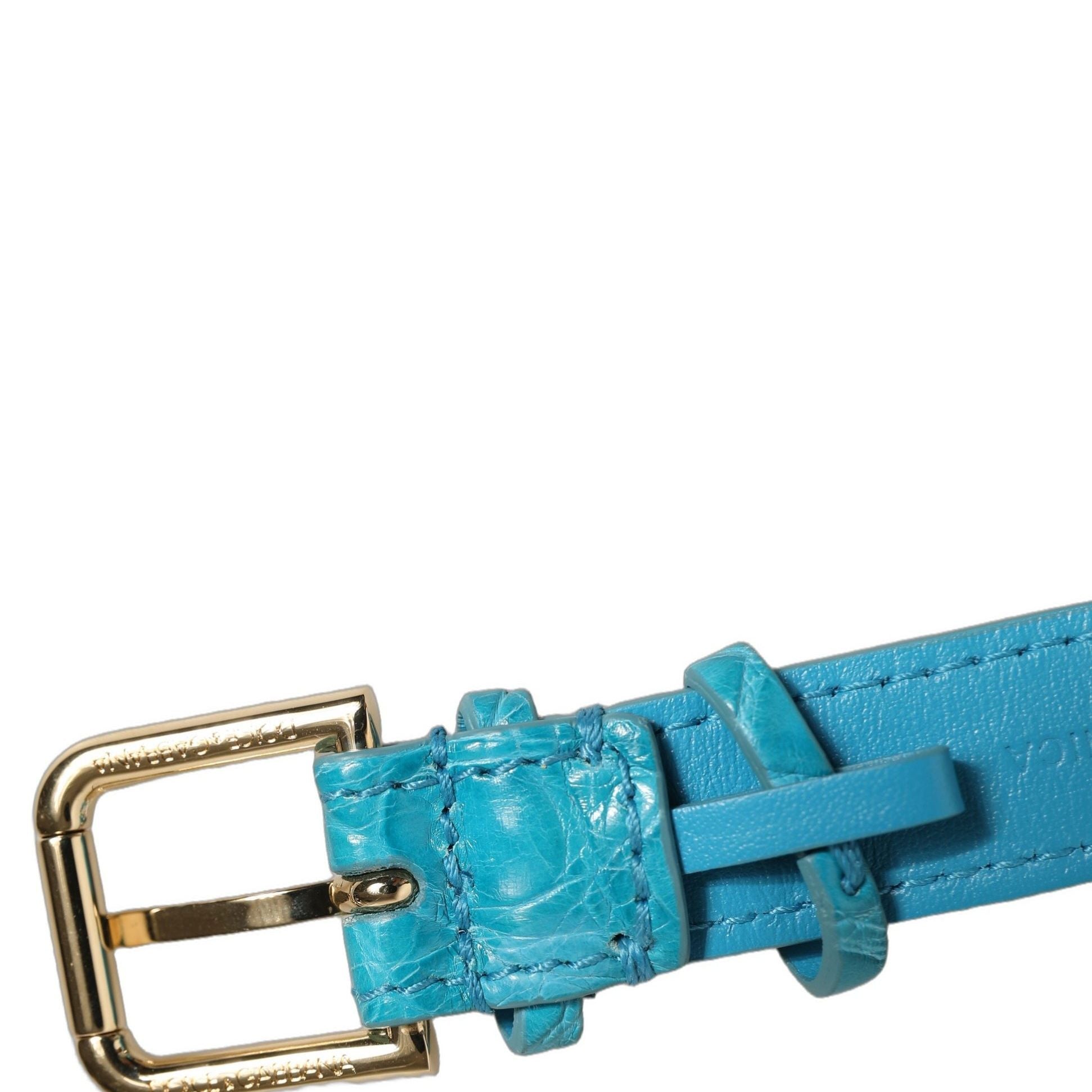 Dolce & Gabbana Turquoise Texture Leather Gold Buckle Belt Strap Bracelet