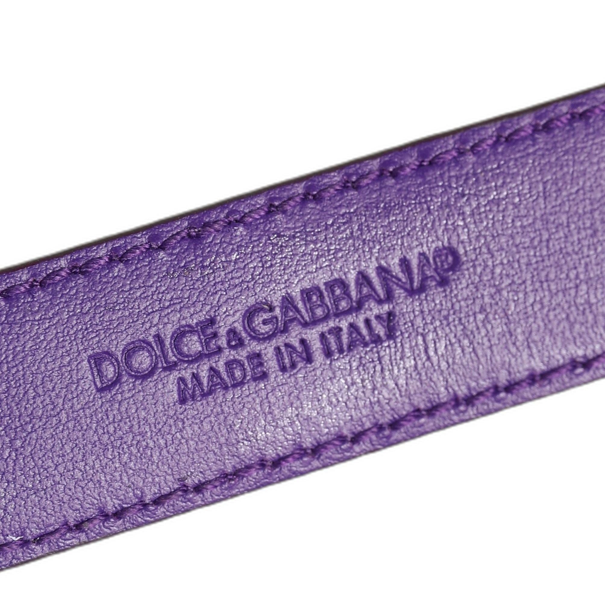 Dolce & Gabbana Violet Embossed Leather Gold Buckle Belt Strap Bracelet