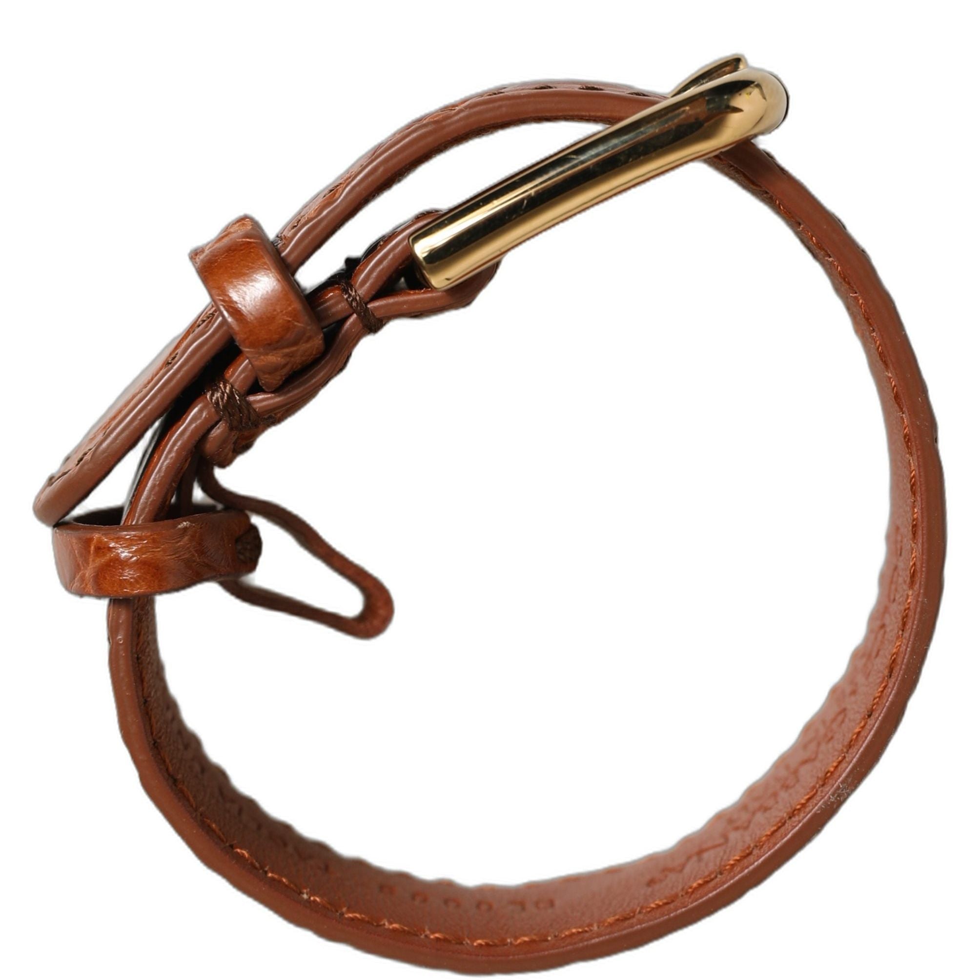 Dolce & Gabbana Brown Textured Leather Gold Buckle Belt Strap Bracelet