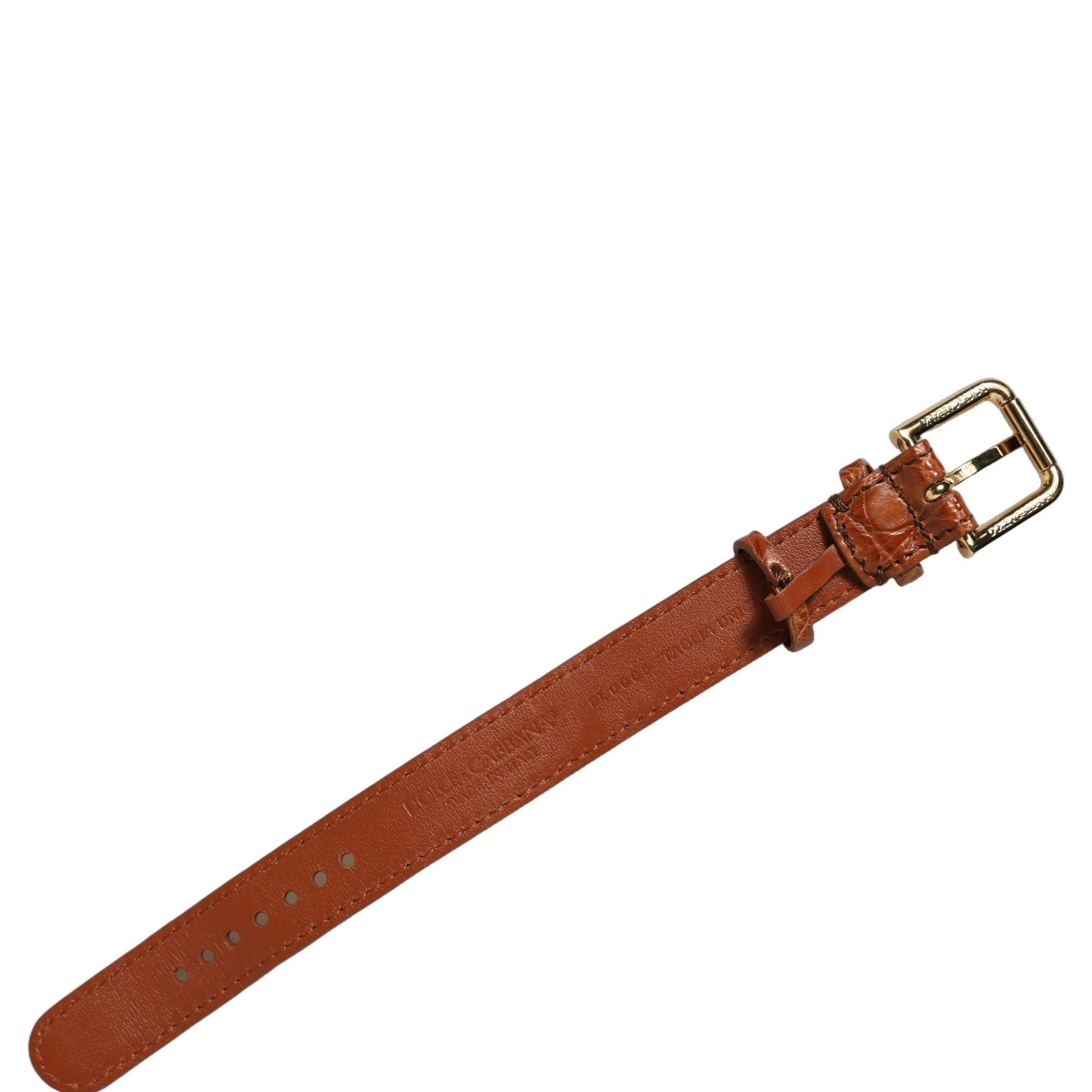 Dolce & Gabbana Brown Textured Leather Gold Buckle Belt Strap Bracelet