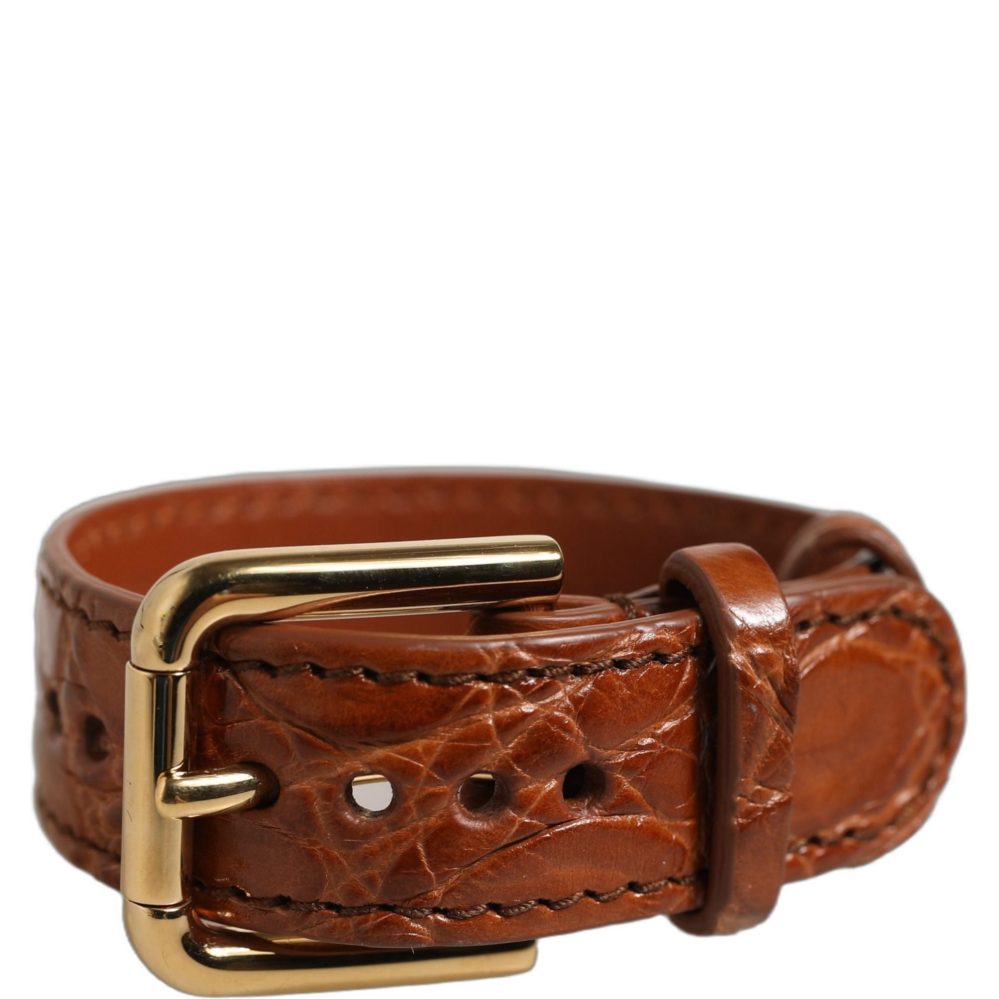 Dolce & Gabbana Brown Textured Leather Gold Buckle Belt Strap Bracelet