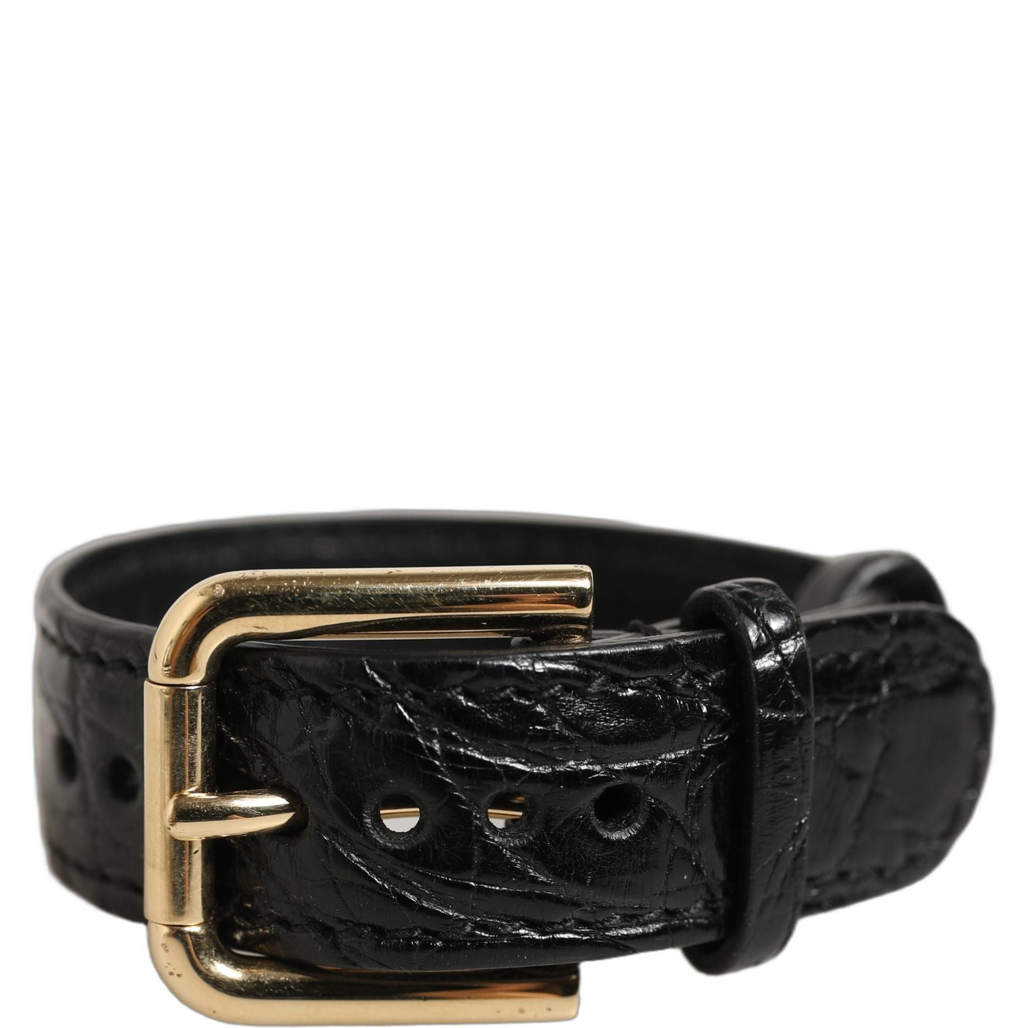 Dolce & Gabbana Black Textured Leather Gold Buckle Belt Strap Bracelet