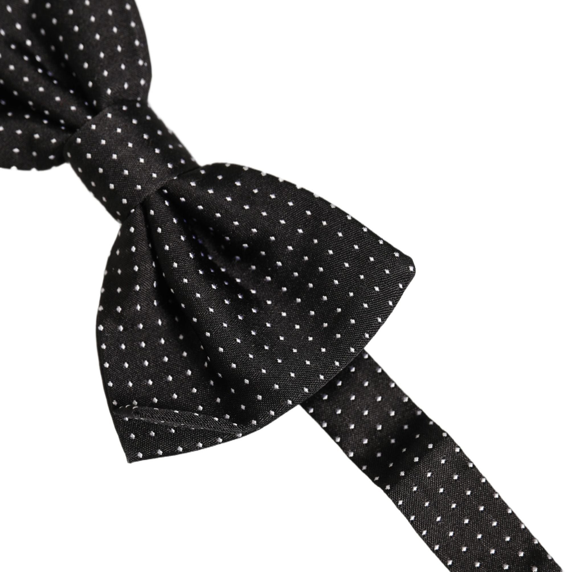 Dolce & Gabbana Men Black Polka Dot Silk Adjustable Neck Papillon Bow Tie