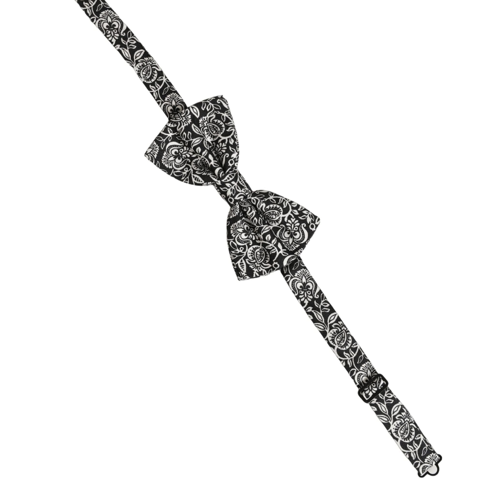 Dolce & Gabbana Tie Black White Paisley Silk Adjustable Neck Papillon Bow