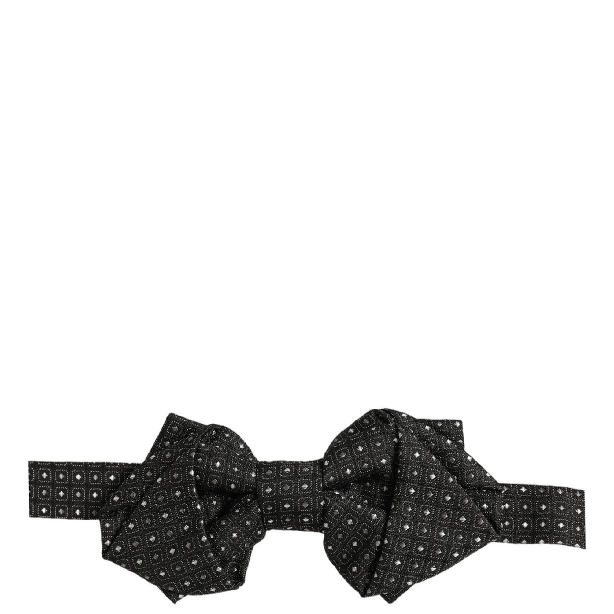 Dolce & Gabbana Men Black Polka Dot Silk Adjustable Neck Papillon Bow Tie