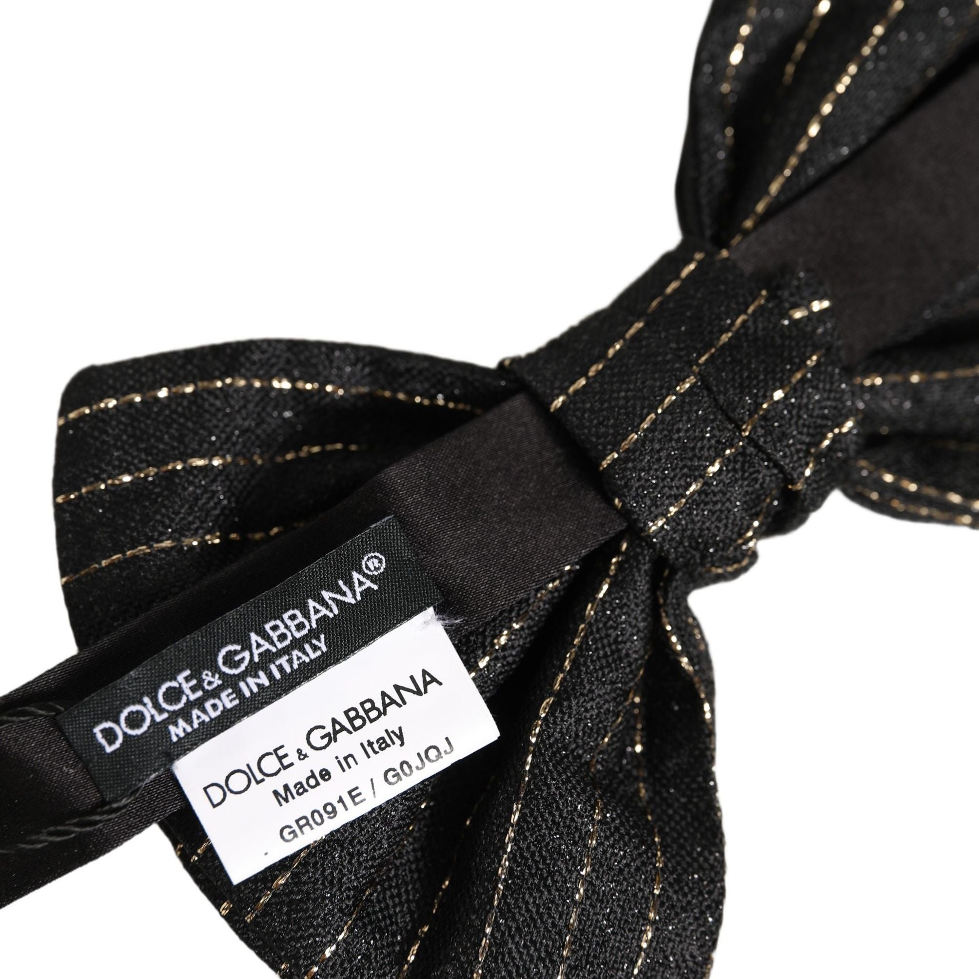 Dolce & Gabbana Men Black Pinstripe Silk Adjustable Neck Papillon Bow Tie