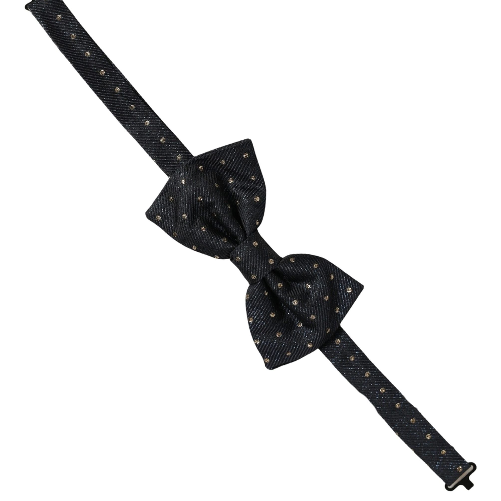 Dolce & Gabbana Men Black Polka Dot Silk Adjustable Neck Papillon Bow Tie