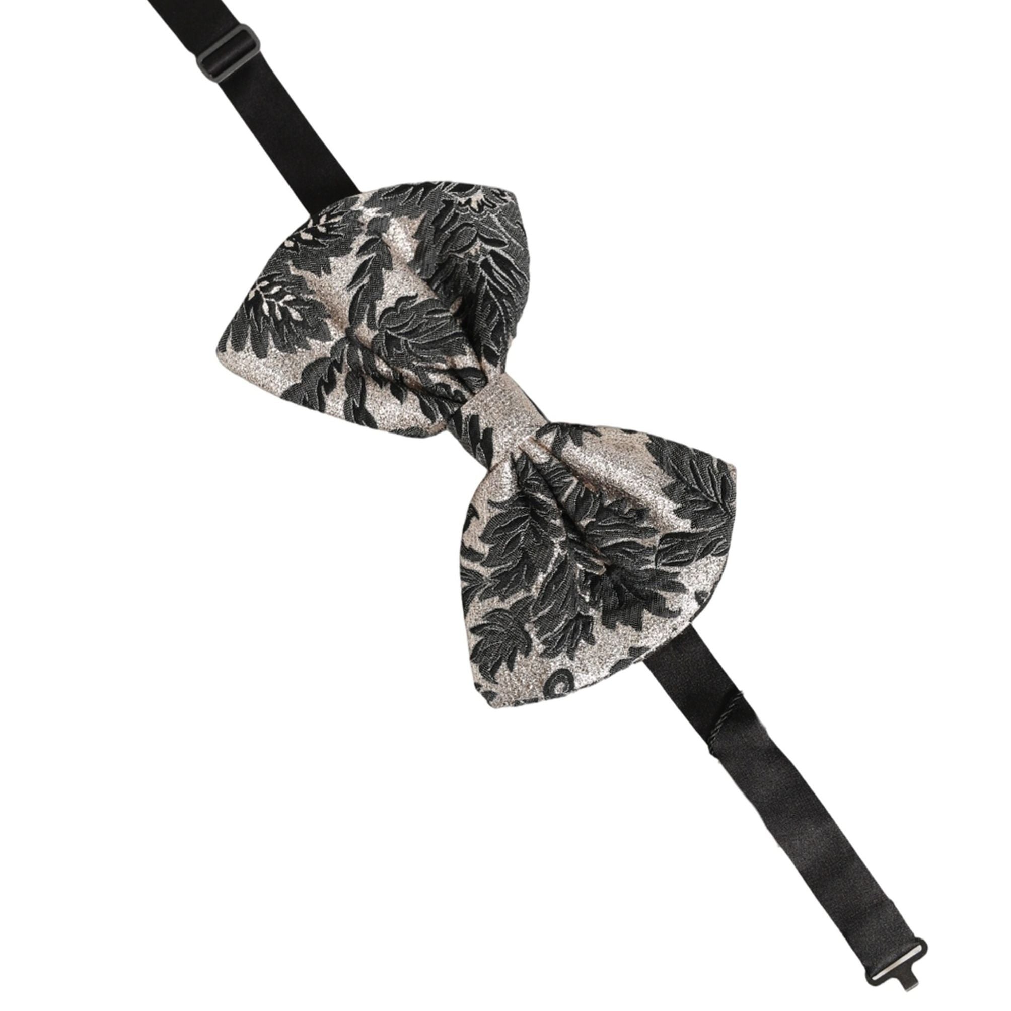 Dolce & Gabbana Men Black Silver Floral Adjustable Neck Papillon Bow Tie