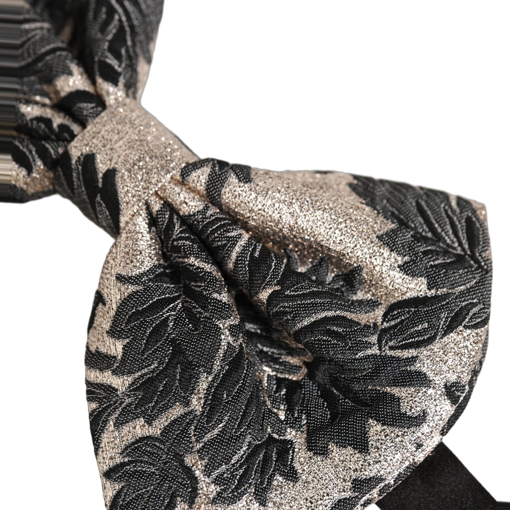Dolce & Gabbana Men Black Silver Floral Adjustable Neck Papillon Bow Tie