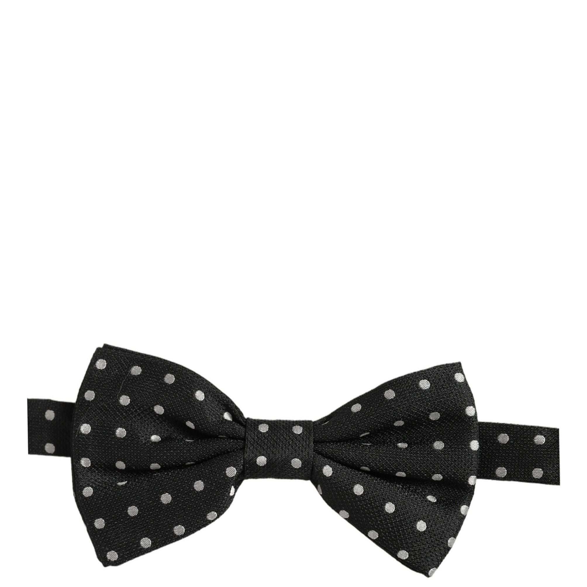 Dolce & Gabbana Black White Polka Dot Adjustable Neck Papillon Bow Tie