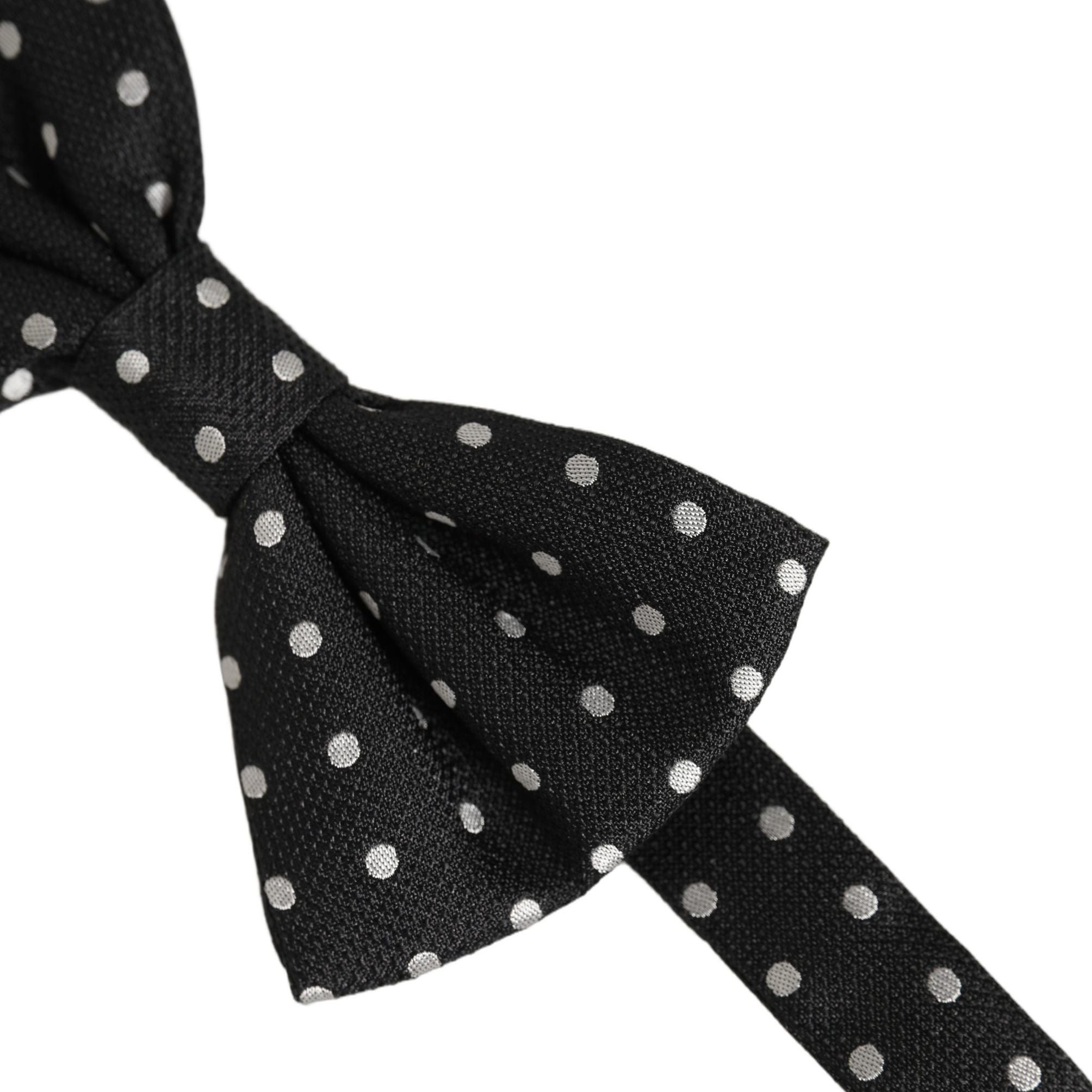 Dolce & Gabbana Black White Polka Dot Adjustable Neck Papillon Bow Tie