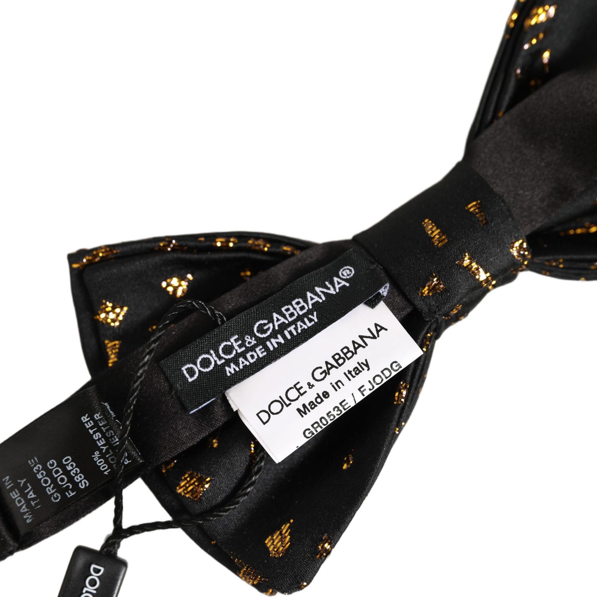 Dolce & Gabbana Black Gold Speckle Pattern Adjustable Neck Papillon Bow Tie