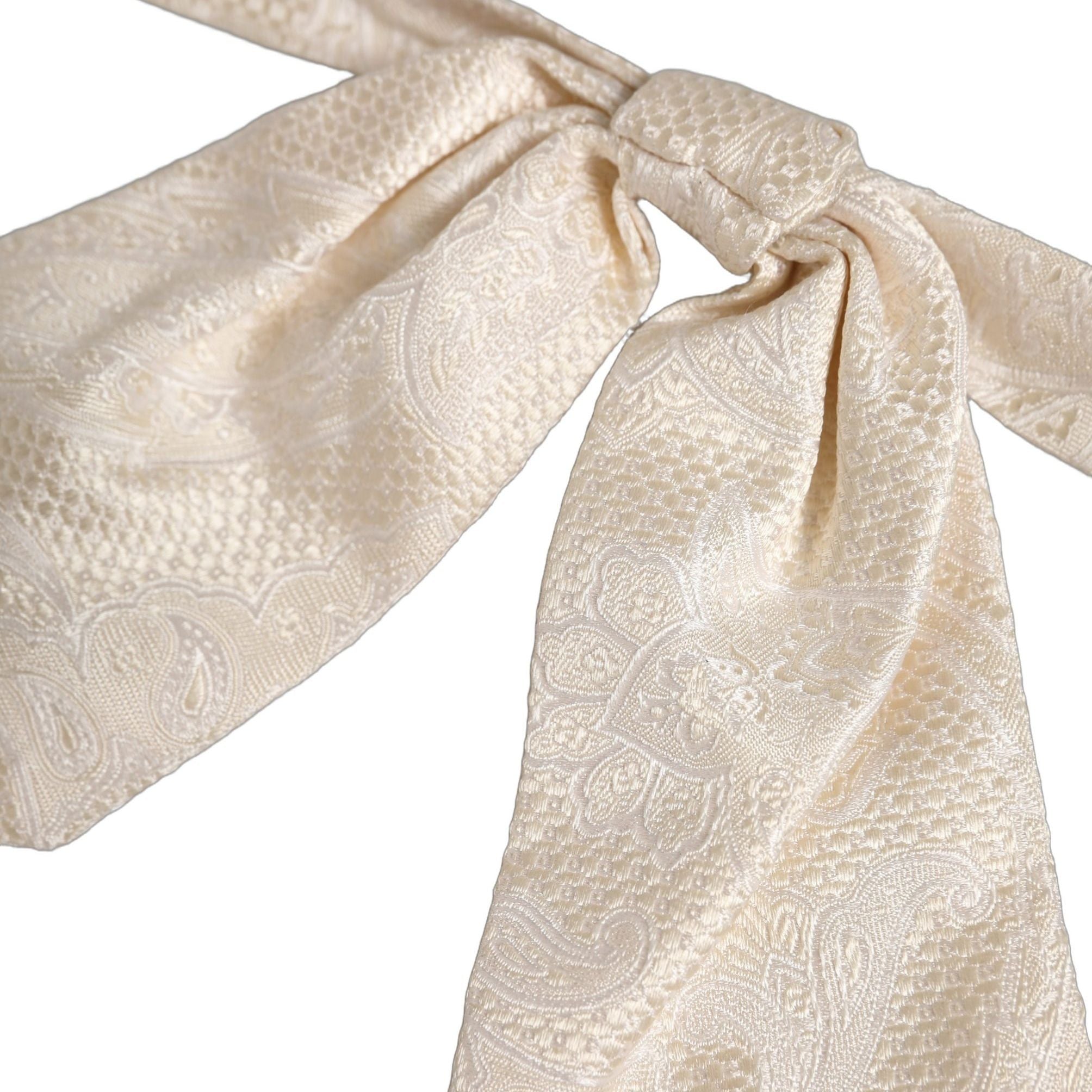 Dolce & Gabbana Men Ivory Paisley SIlk Adjustable Neck Papillon Bow Tie