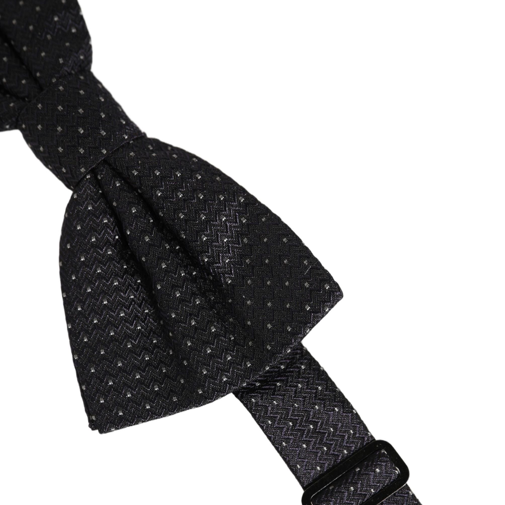 Dolce & Gabbana Black White Polka Dot Adjustable Neck Papillon Bow Tie