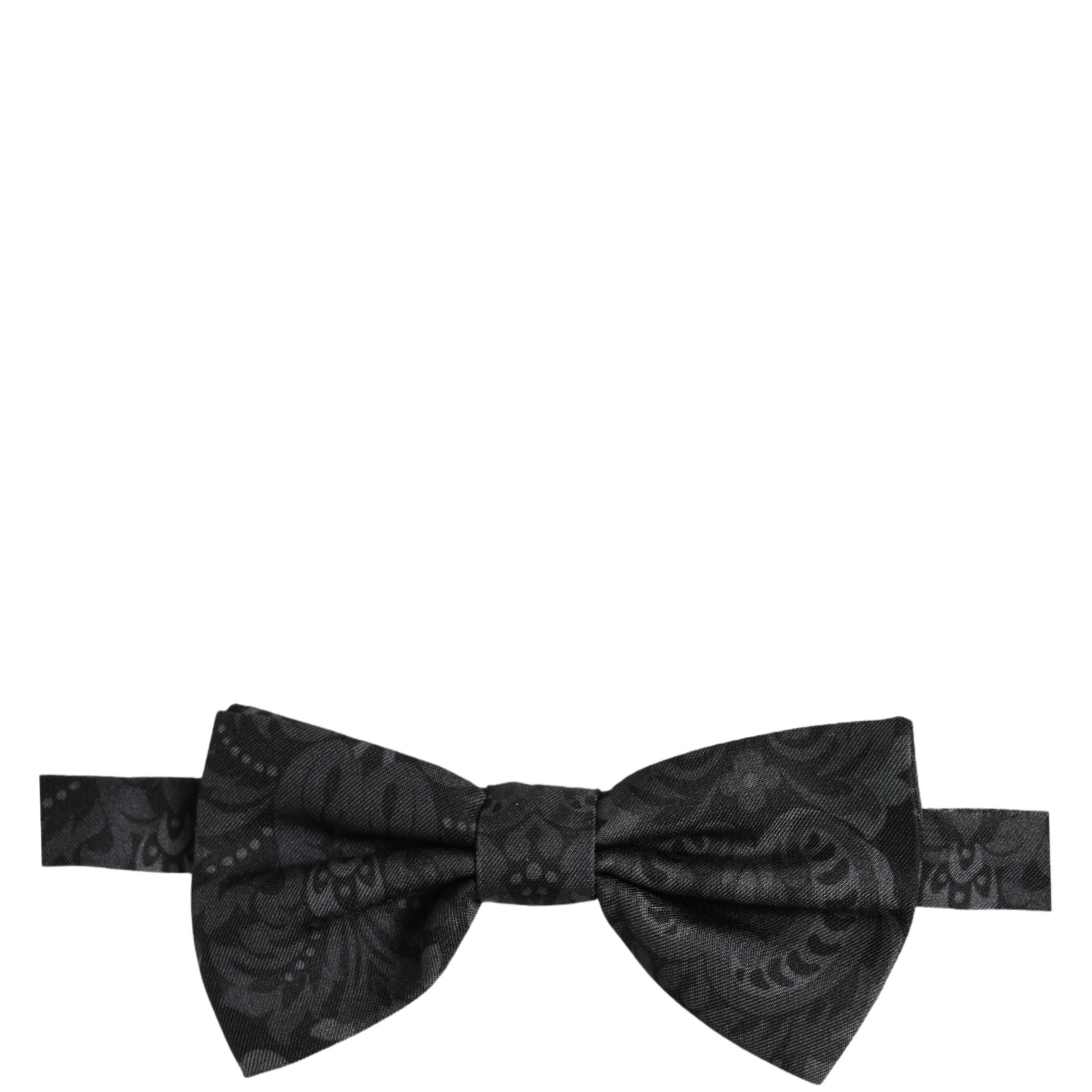 Dolce & Gabbana Men Black Paisley SIlk Adjustable Neck Papillon Bow Tie