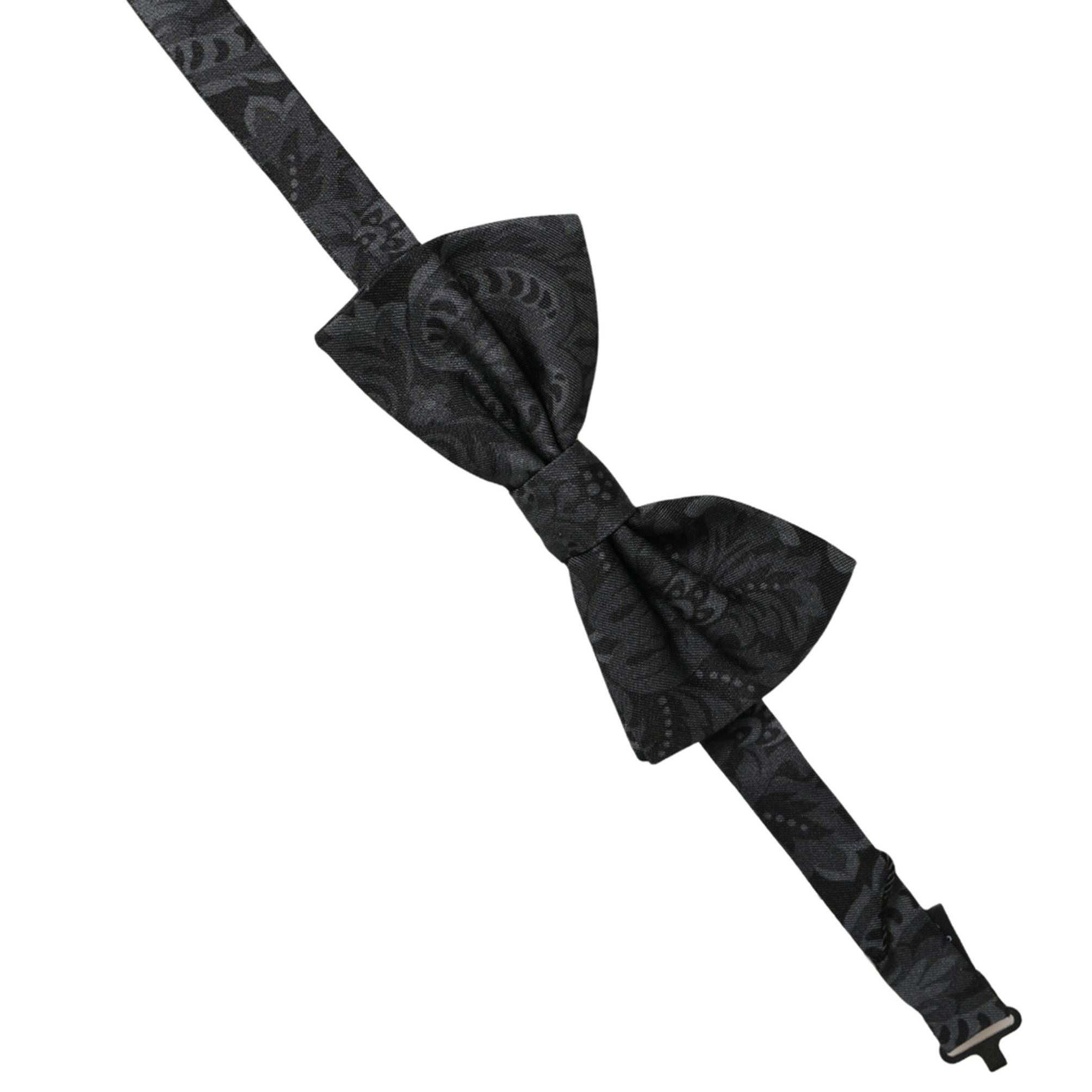 Dolce & Gabbana Men Black Paisley SIlk Adjustable Neck Papillon Bow Tie