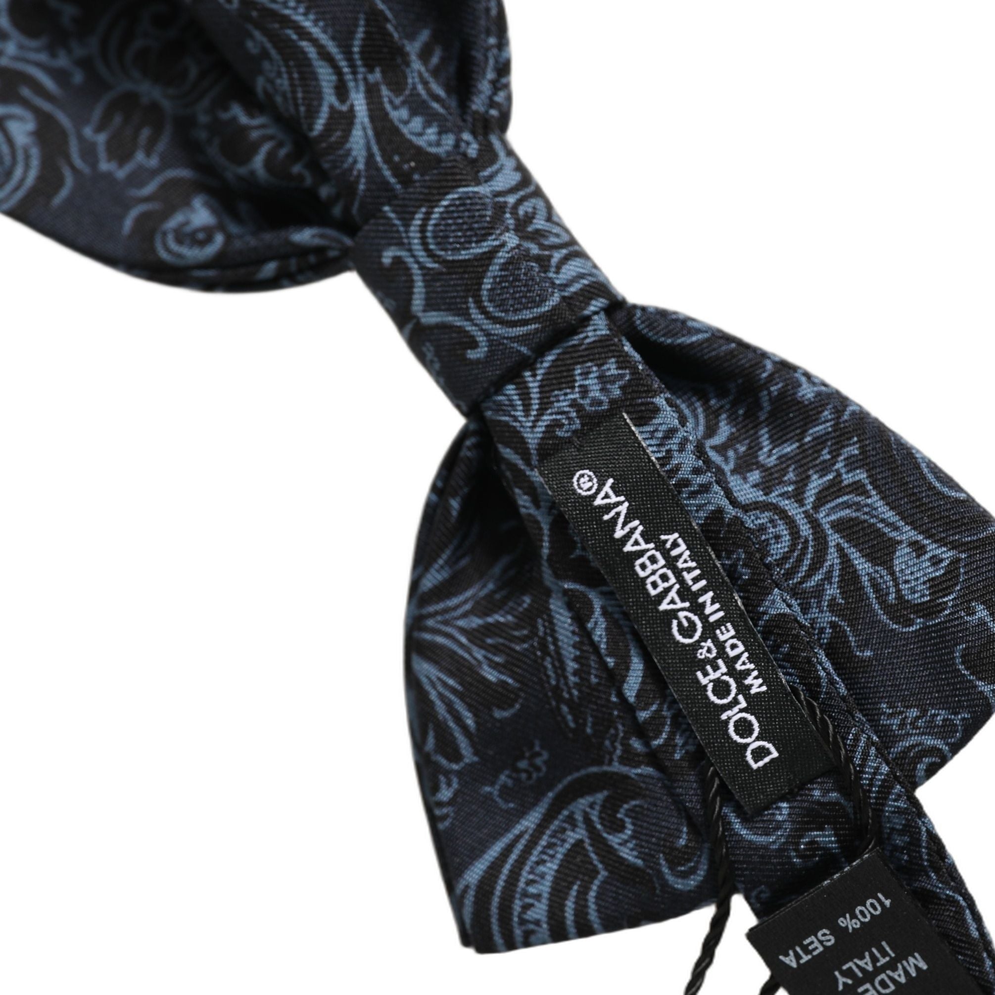 Dolce & Gabbana Men Black Blue Paisley Adjustable Neck Papillon Bow Tie