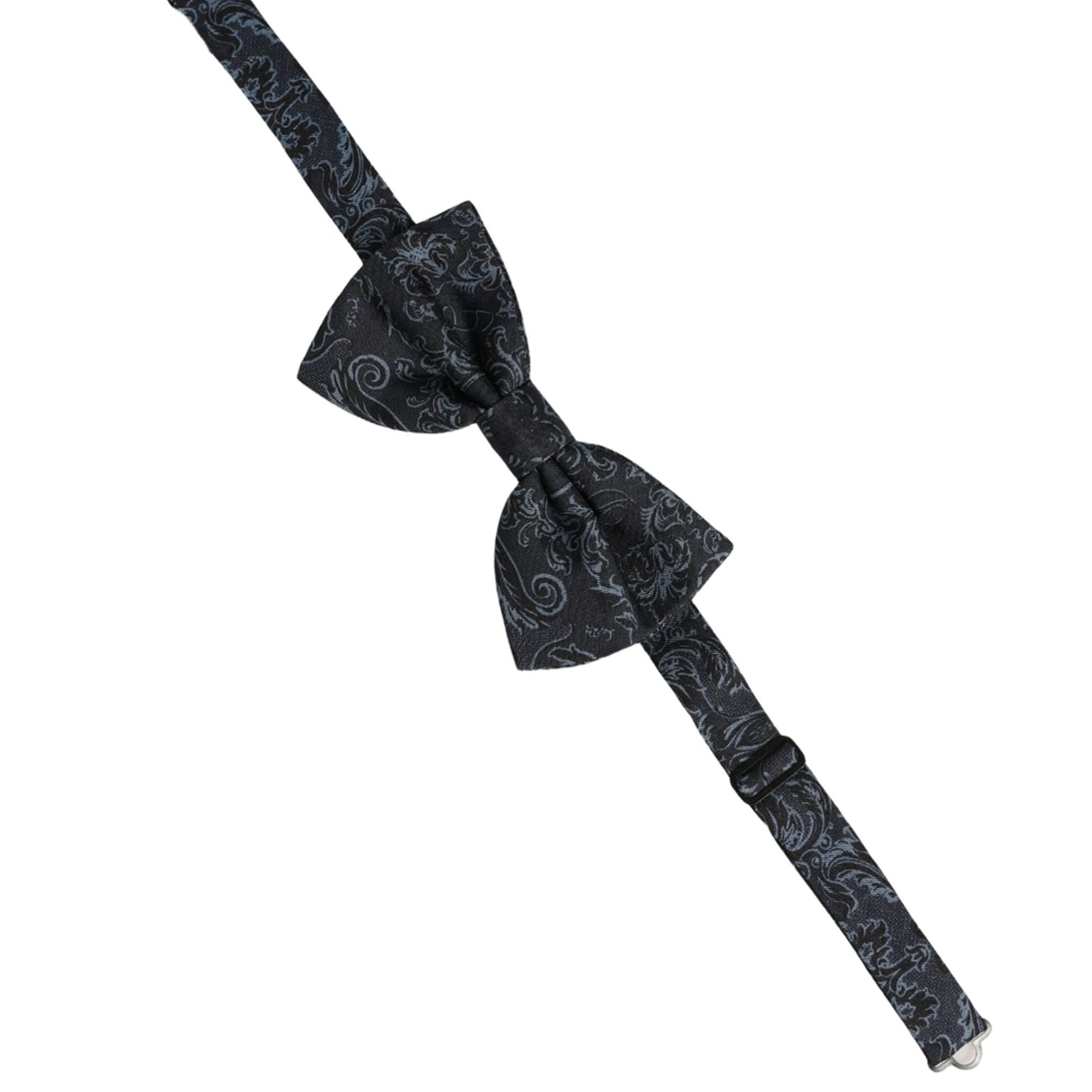 Dolce & Gabbana Men Black Blue Paisley Adjustable Neck Papillon Bow Tie