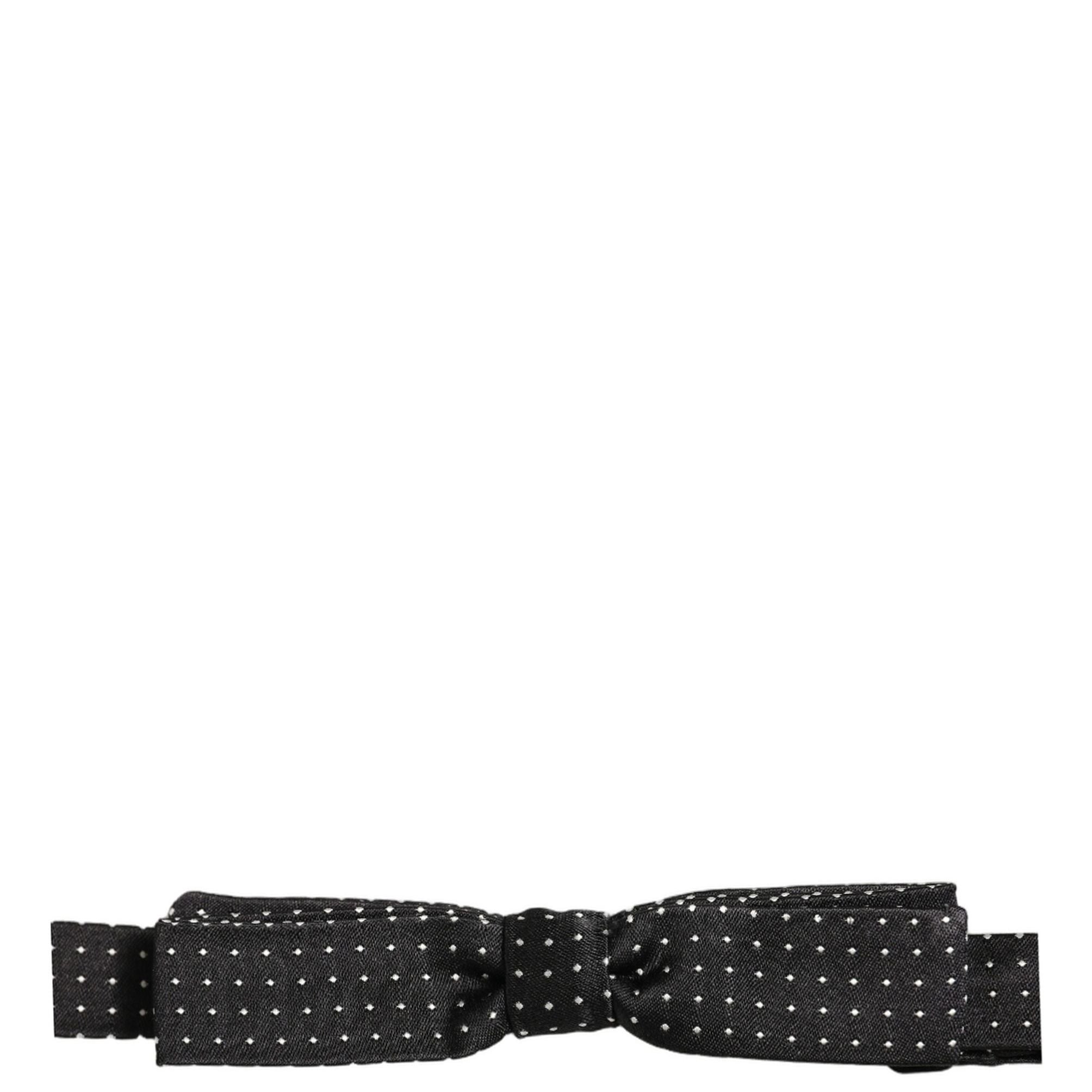 Dolce & Gabbana Black White Polka Dot Adjustable Neck Papillon Bow Tie