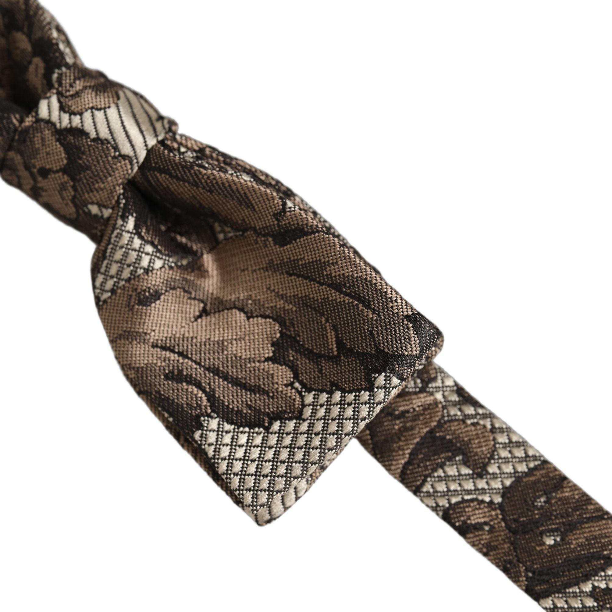 Dolce & Gabbana Men Brown Beige Floral Adjustable Neck Papillon Bow Tie
