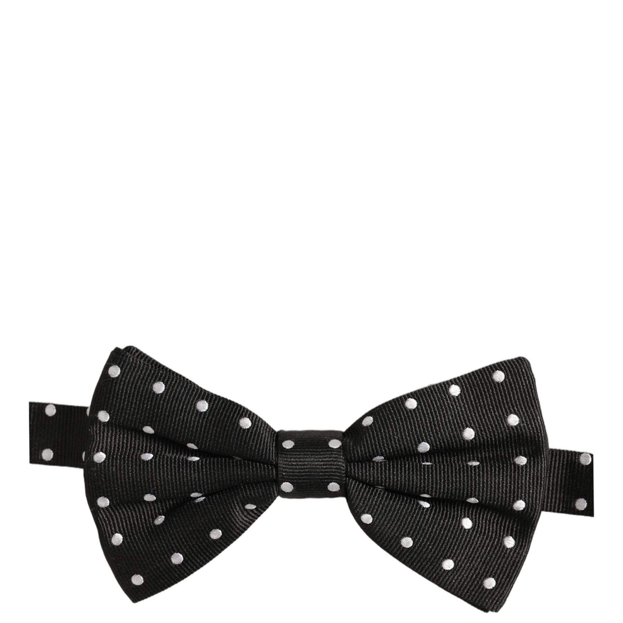 Dolce & Gabbana Black White Polka Dot Adjustable Neck Papillon Bow Tie