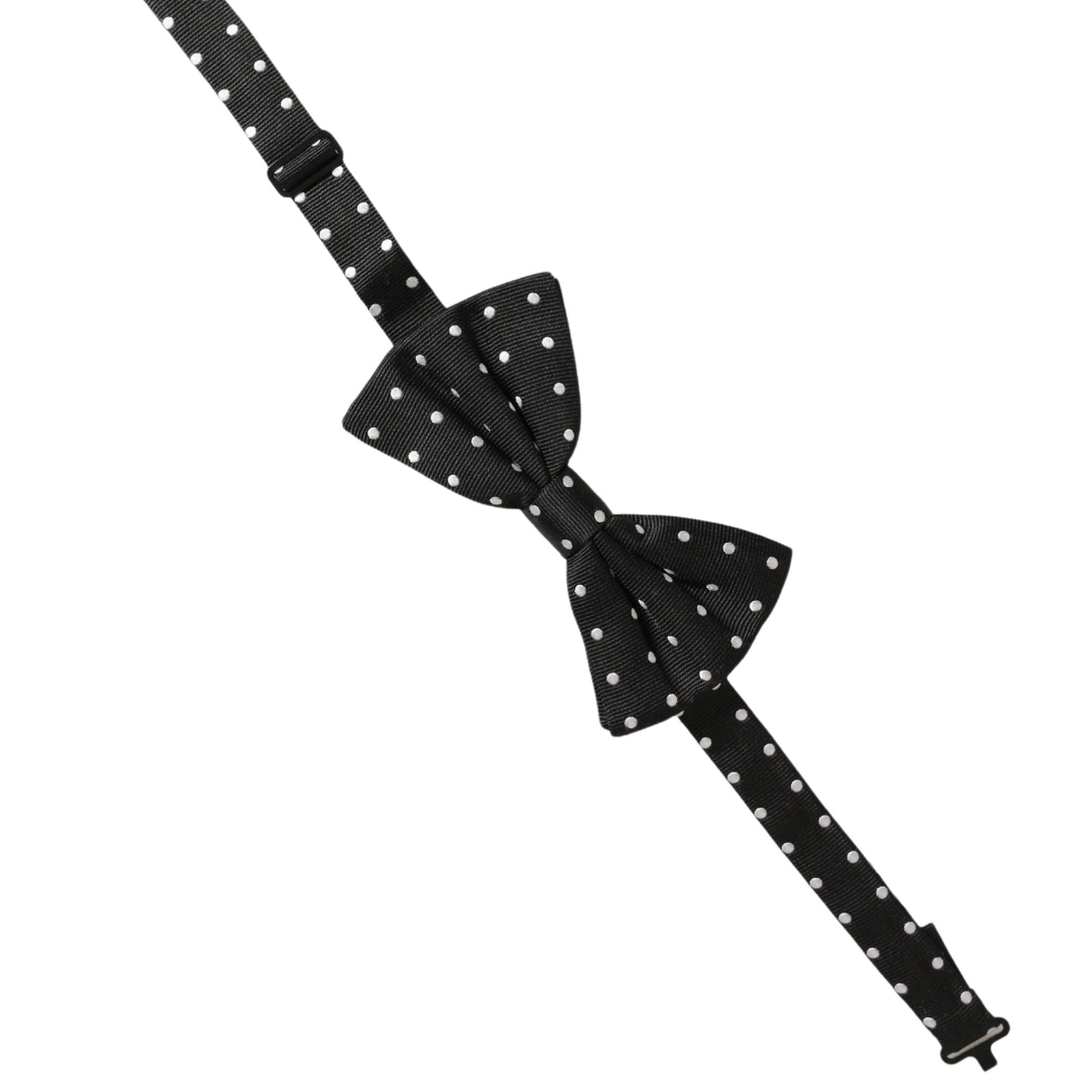 Dolce & Gabbana Black White Polka Dot Adjustable Neck Papillon Bow Tie