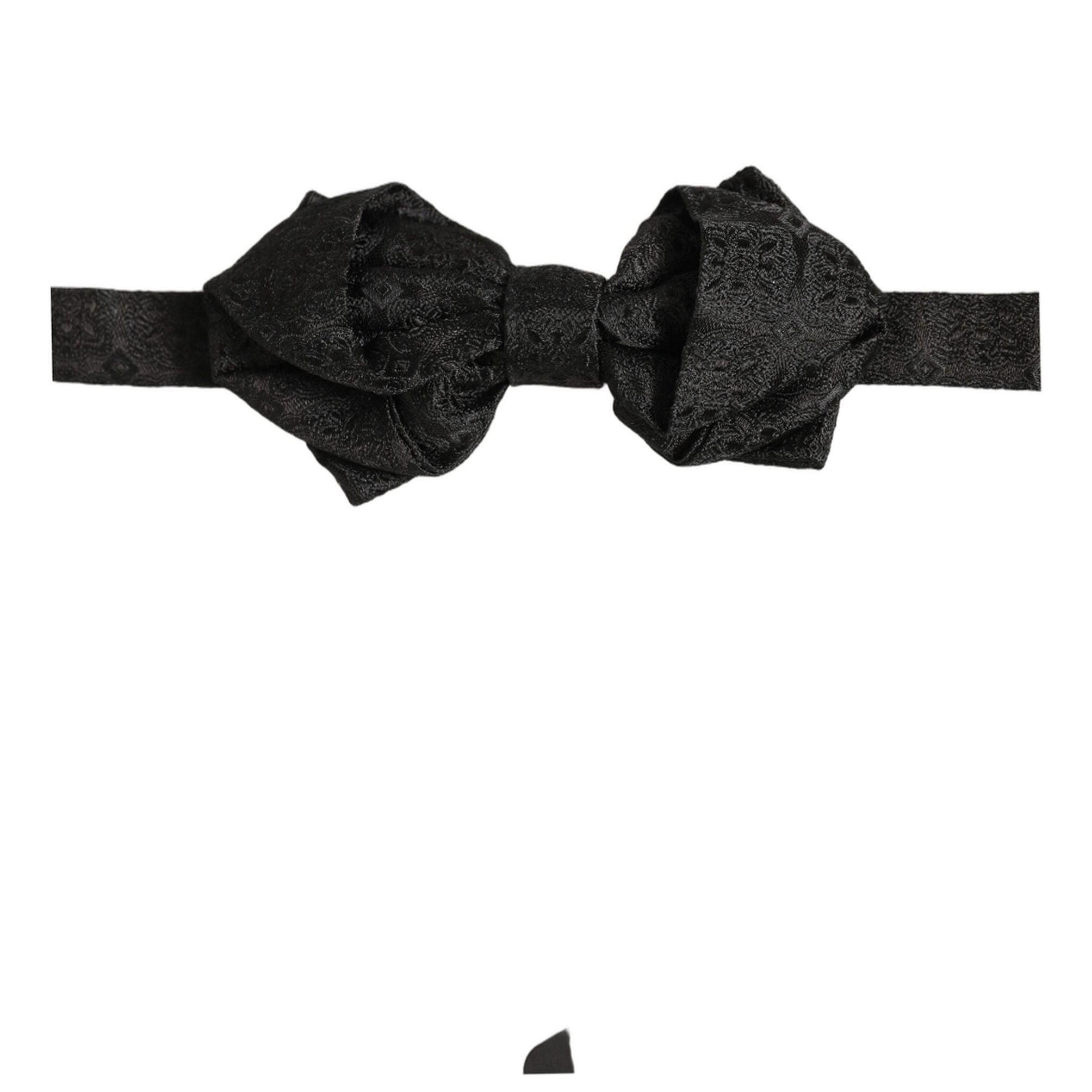 Dolce & Gabbana Men Black Paisley Silk Adjustable Neck Papillon Bow Tie