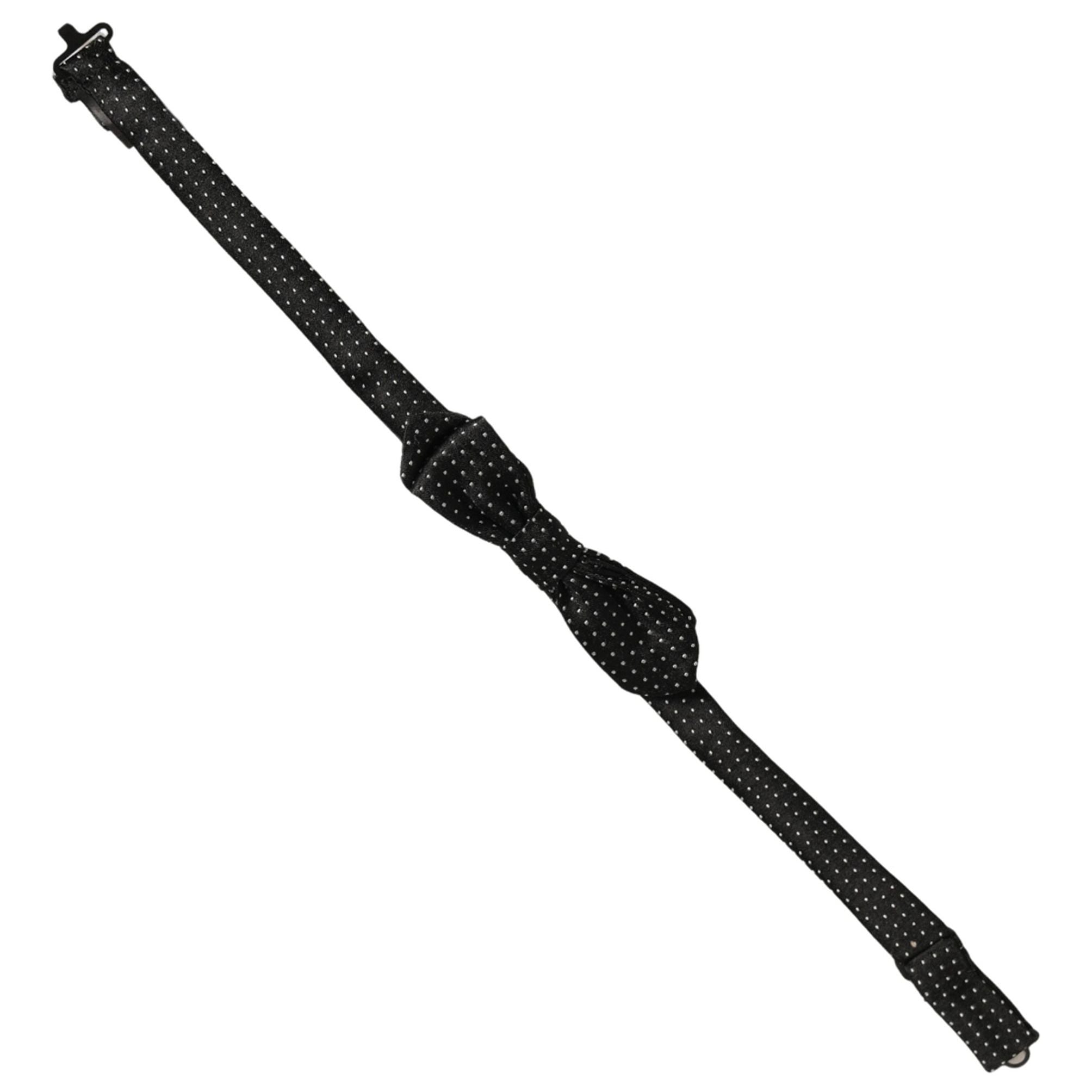 Dolce & Gabbana Black White Polka Dot Adjustable Neck Papillon Bow Tie