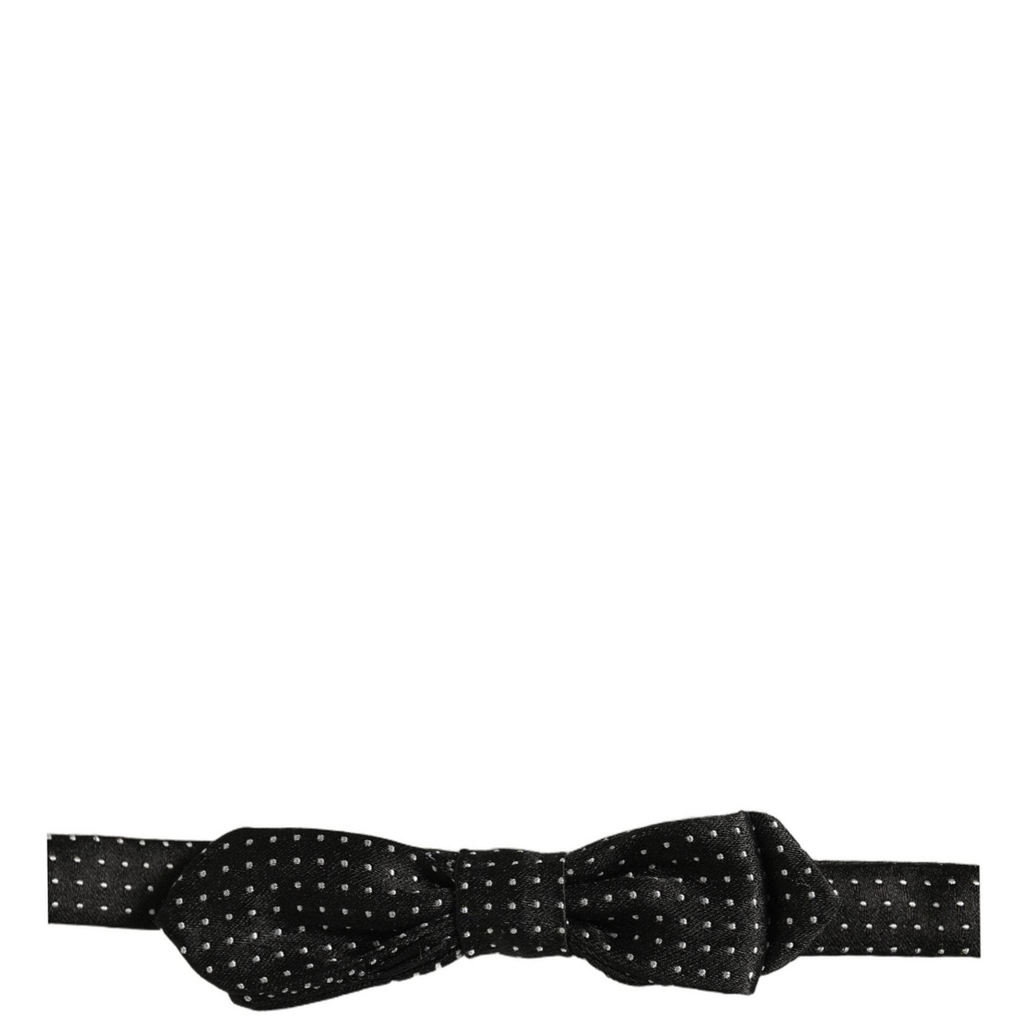 Dolce & Gabbana Black White Polka Dot Adjustable Neck Papillon Bow Tie