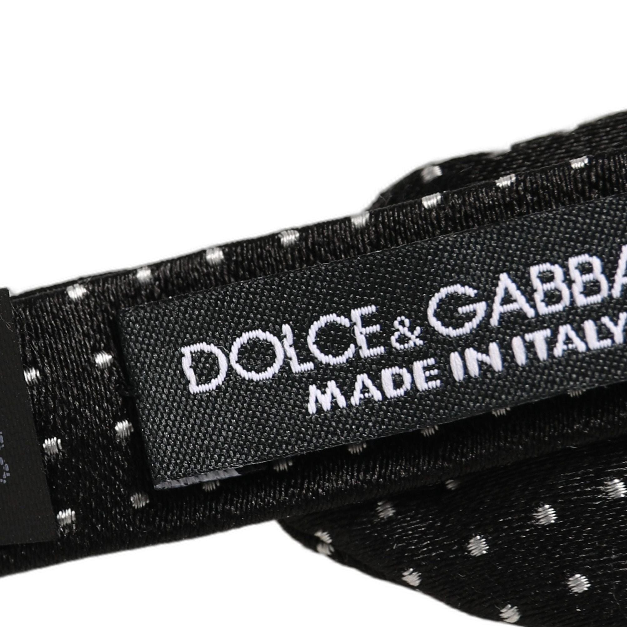 Dolce & Gabbana Black White Polka Dot Adjustable Neck Papillon Bow Tie