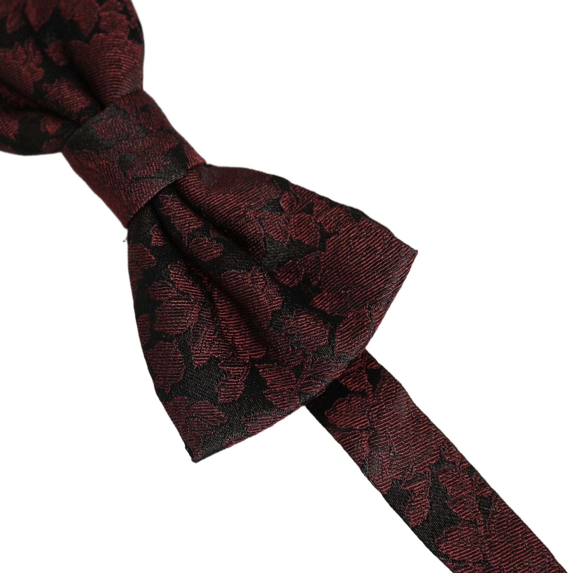 Dolce & Gabbana Men Maroon Floral Silk Adjustable Neck Bow Tie