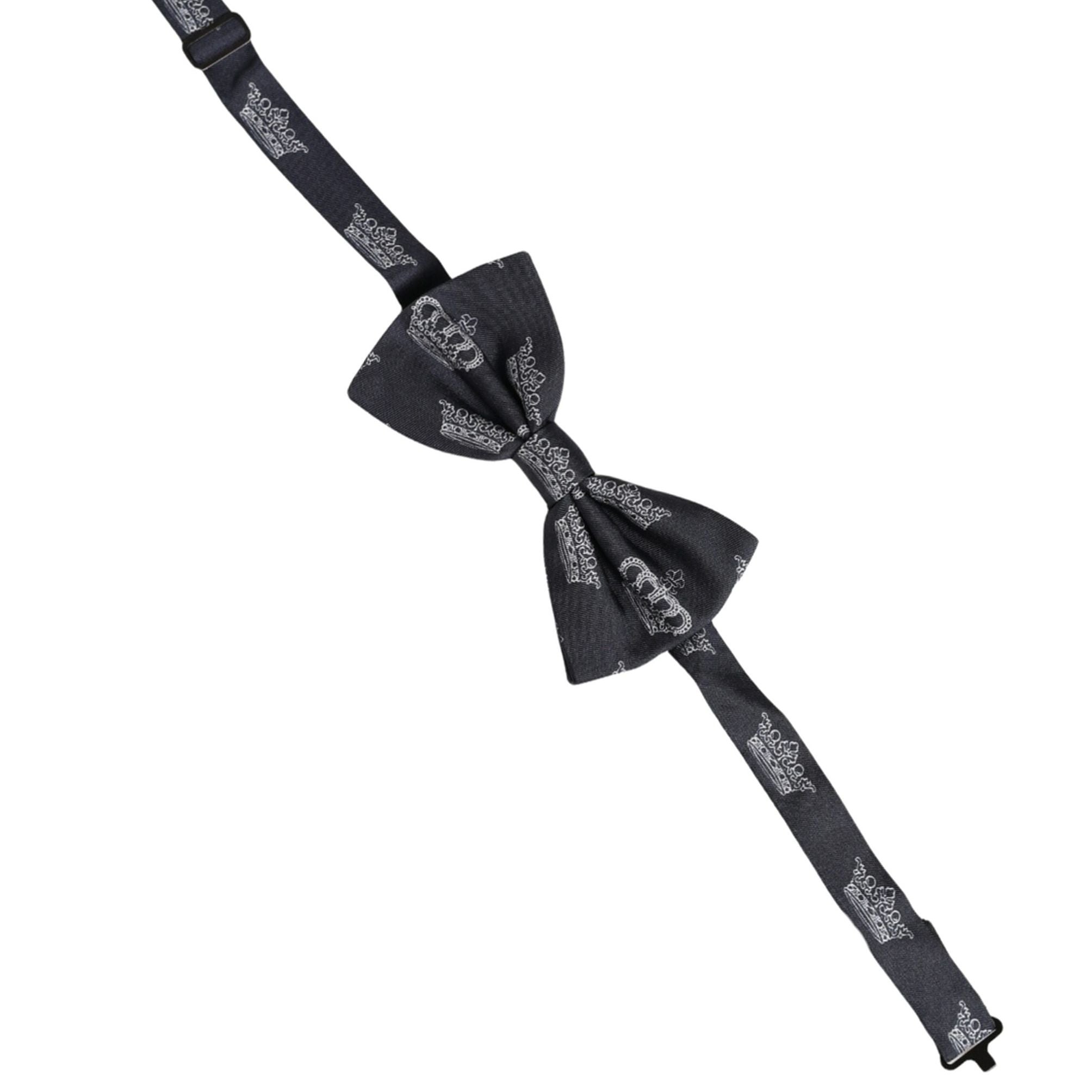 Dolce & Gabbana Men Black Crown Silk Adjustable Neck Papillon Bow Tie