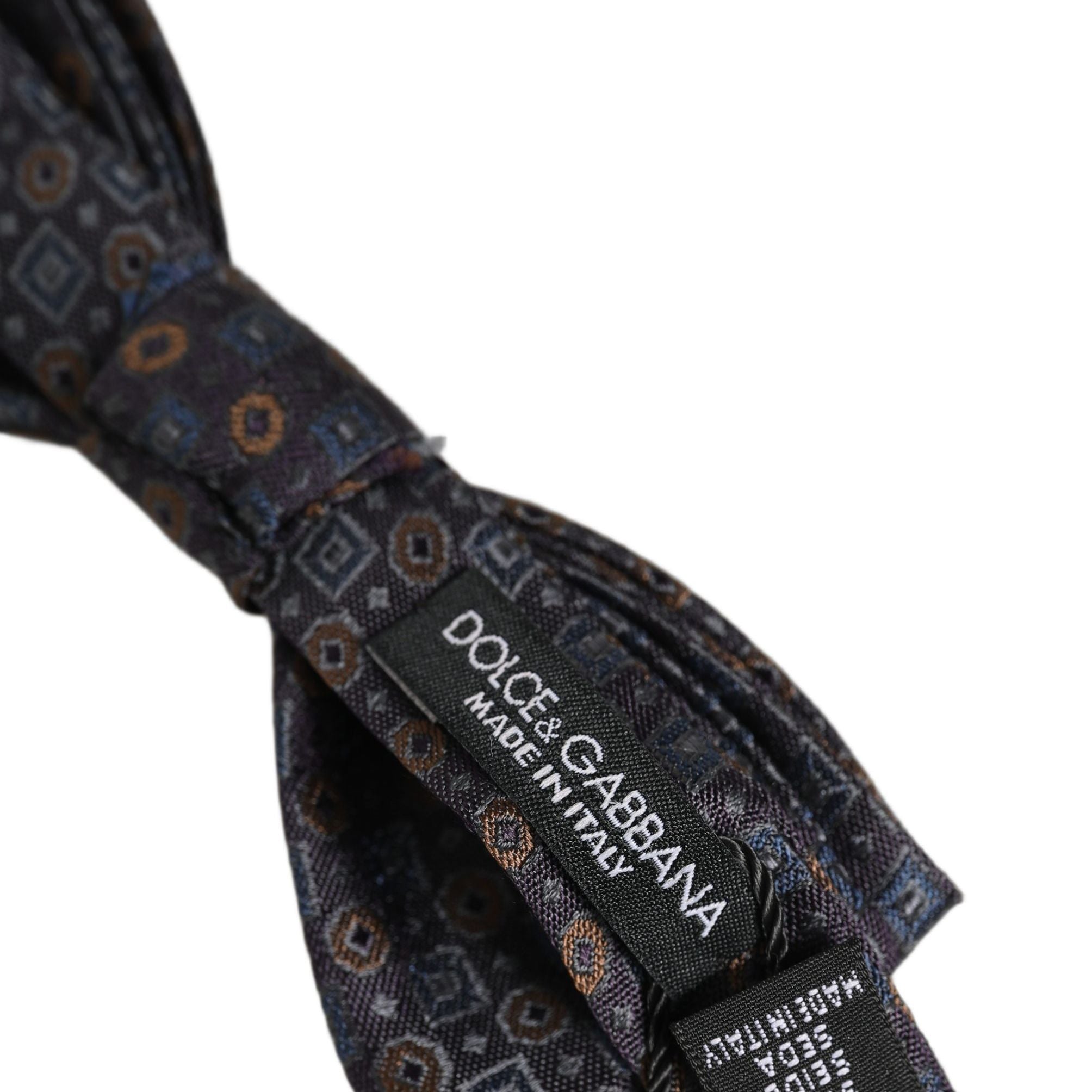 Dolce & Gabbana Men Dark Gray Geometric Adjustable Neck Bow Tie