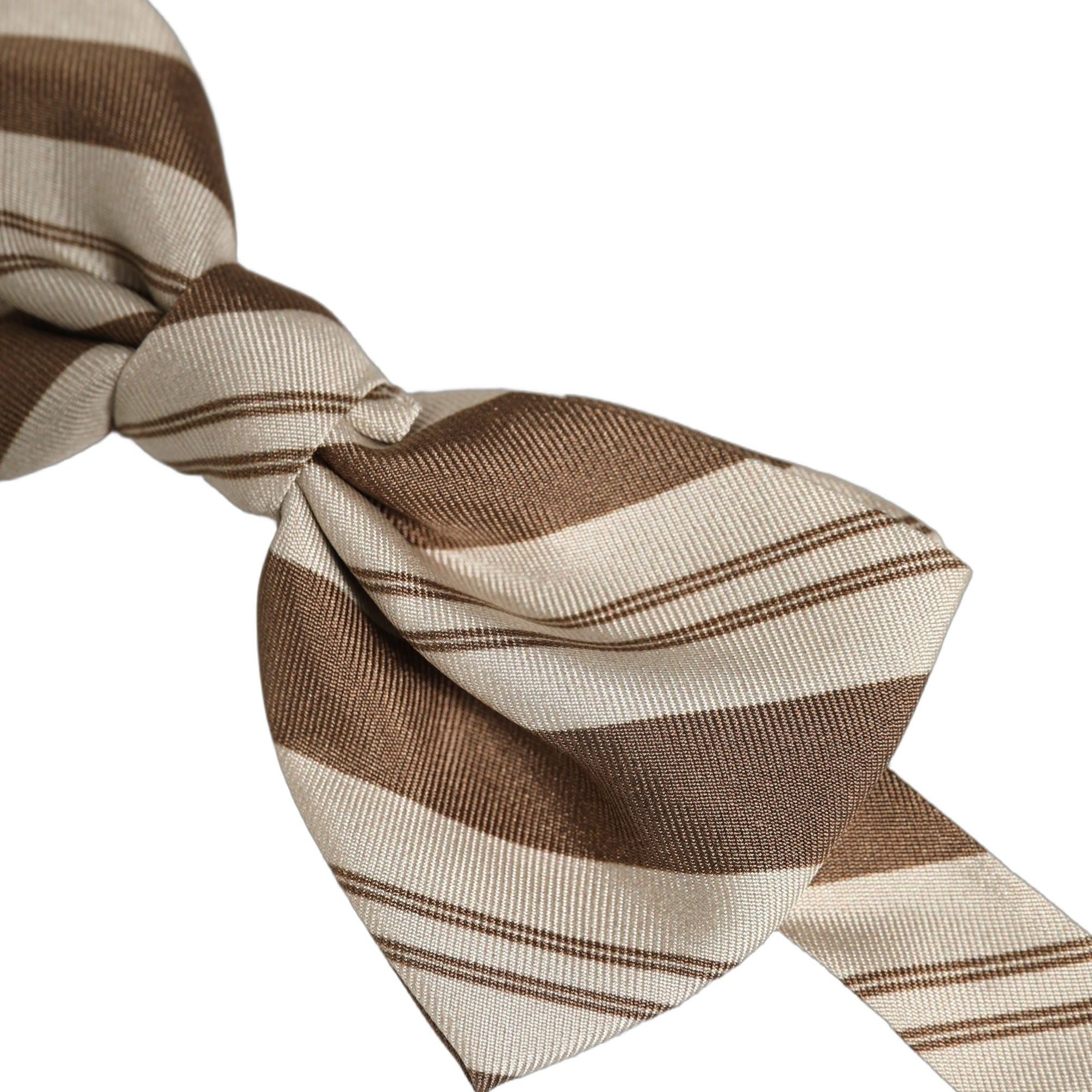 Dolce & Gabbana Men Brown Beige Stripes Adjustable Neck Papillon Bow Tie