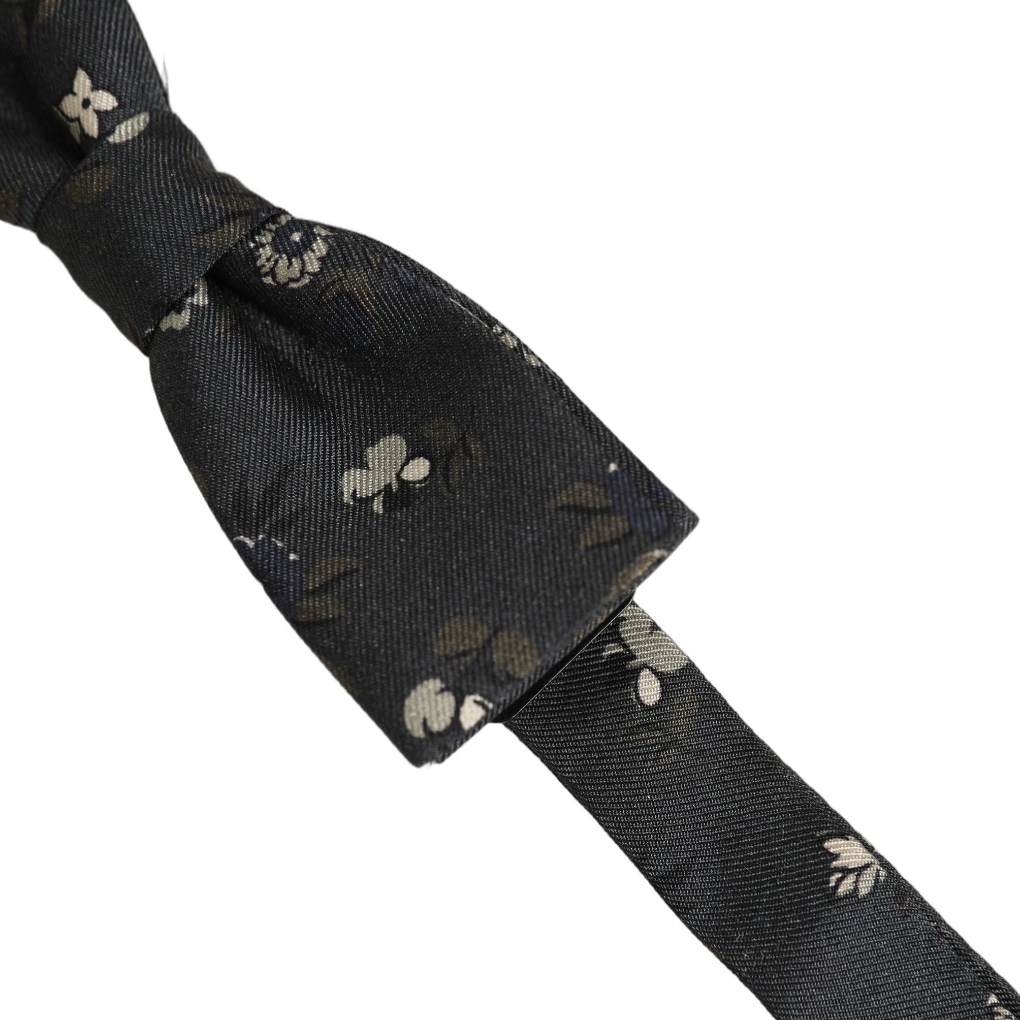 Dolce & Gabbana Men Black Floral Silk Adjustable Neck Papillon Bow Tie