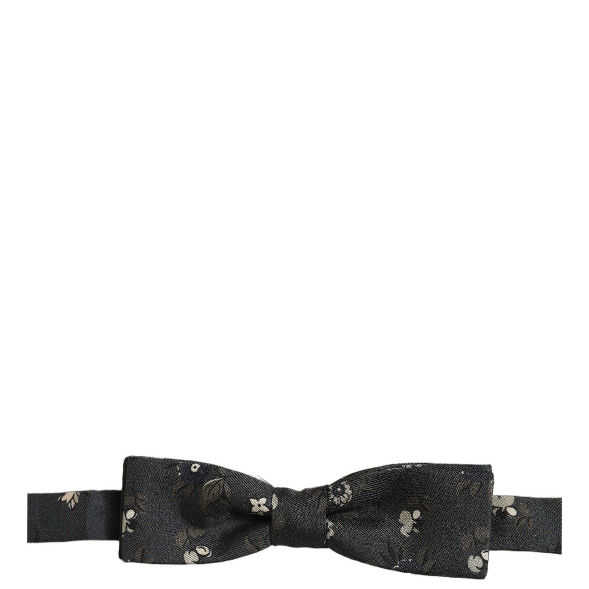 Dolce & Gabbana Men Black Floral Silk Adjustable Neck Papillon Bow Tie
