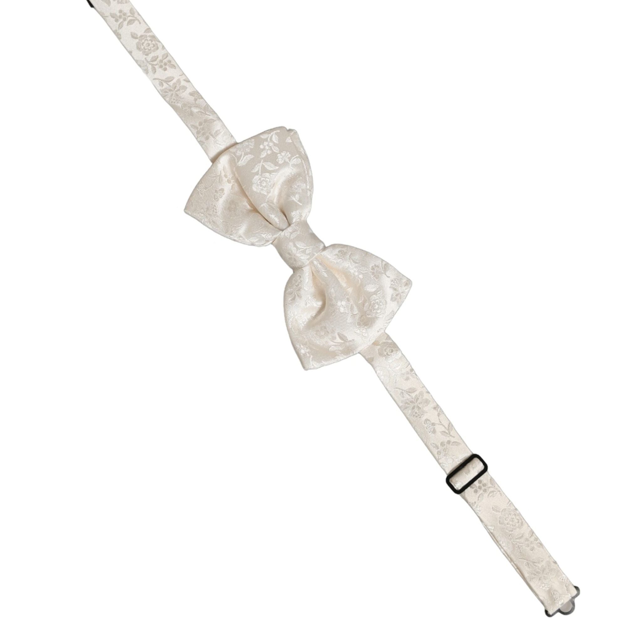 Dolce & Gabbana Men White Floral Silk Adjustable Neck Papillon BowTie