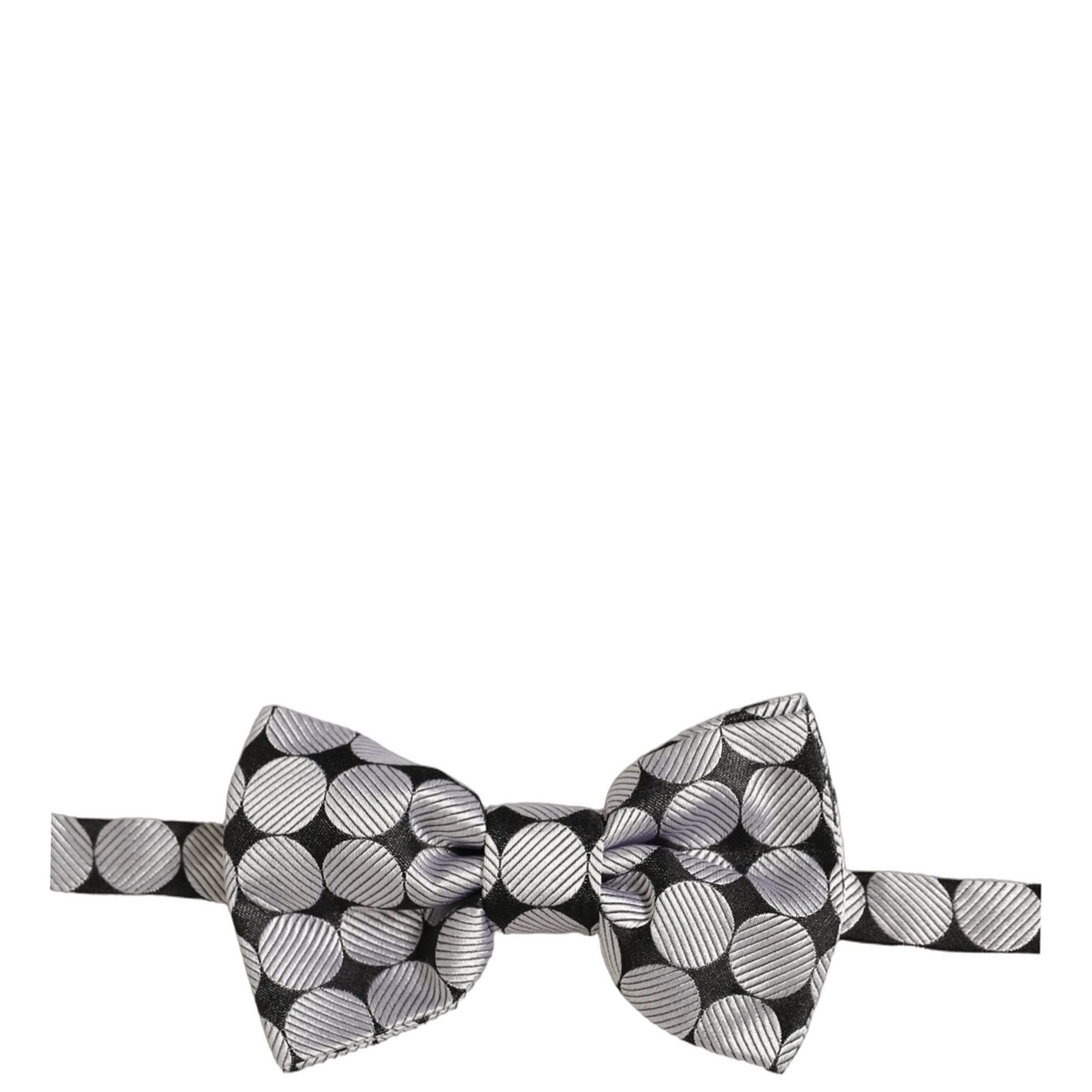 Dolce & Gabbana Men Black Silver Circles Adjustable Neck Papillon Bow Tie