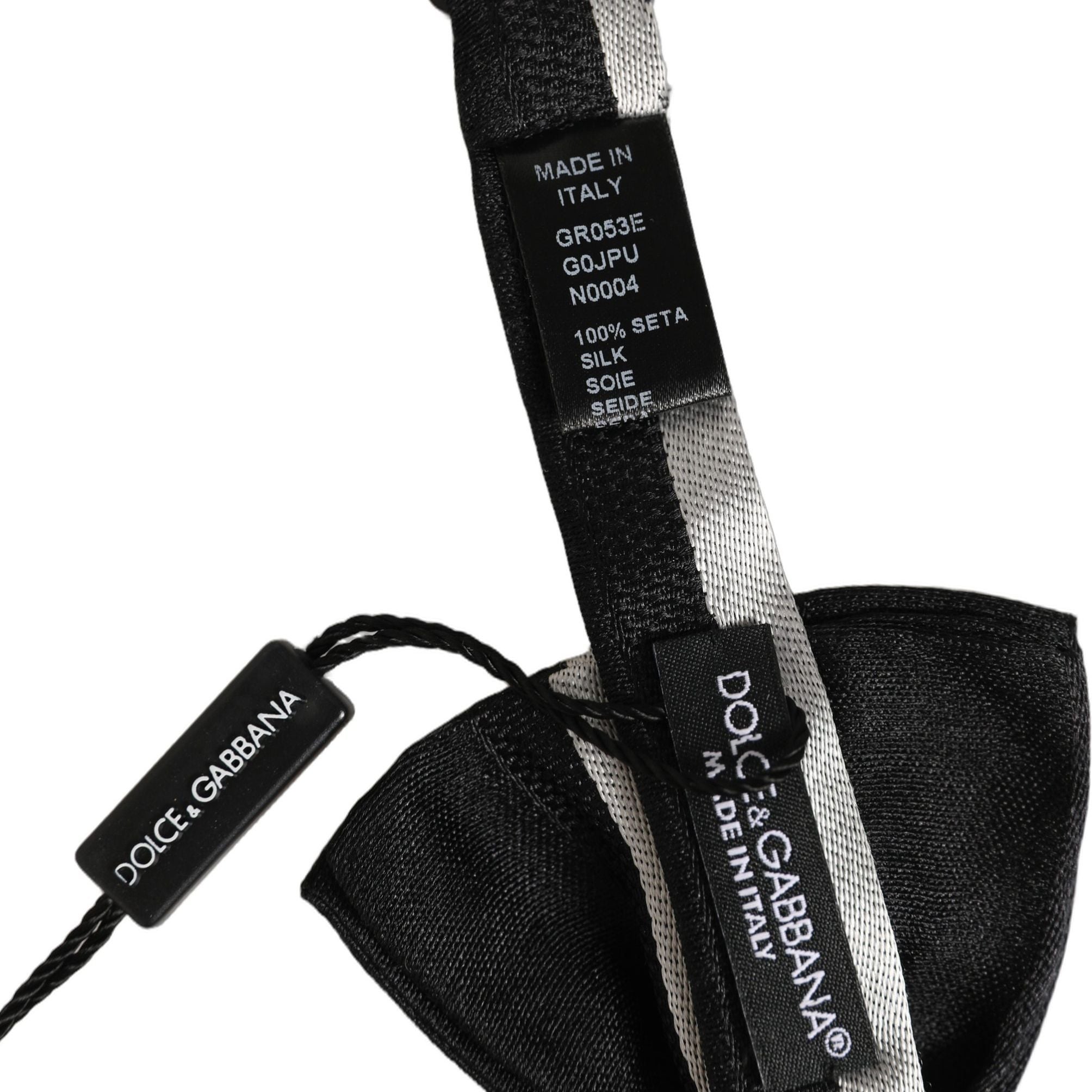 Dolce & Gabbana Black Silver 100% Silk Adjustable Neck Papillon Bow Tie