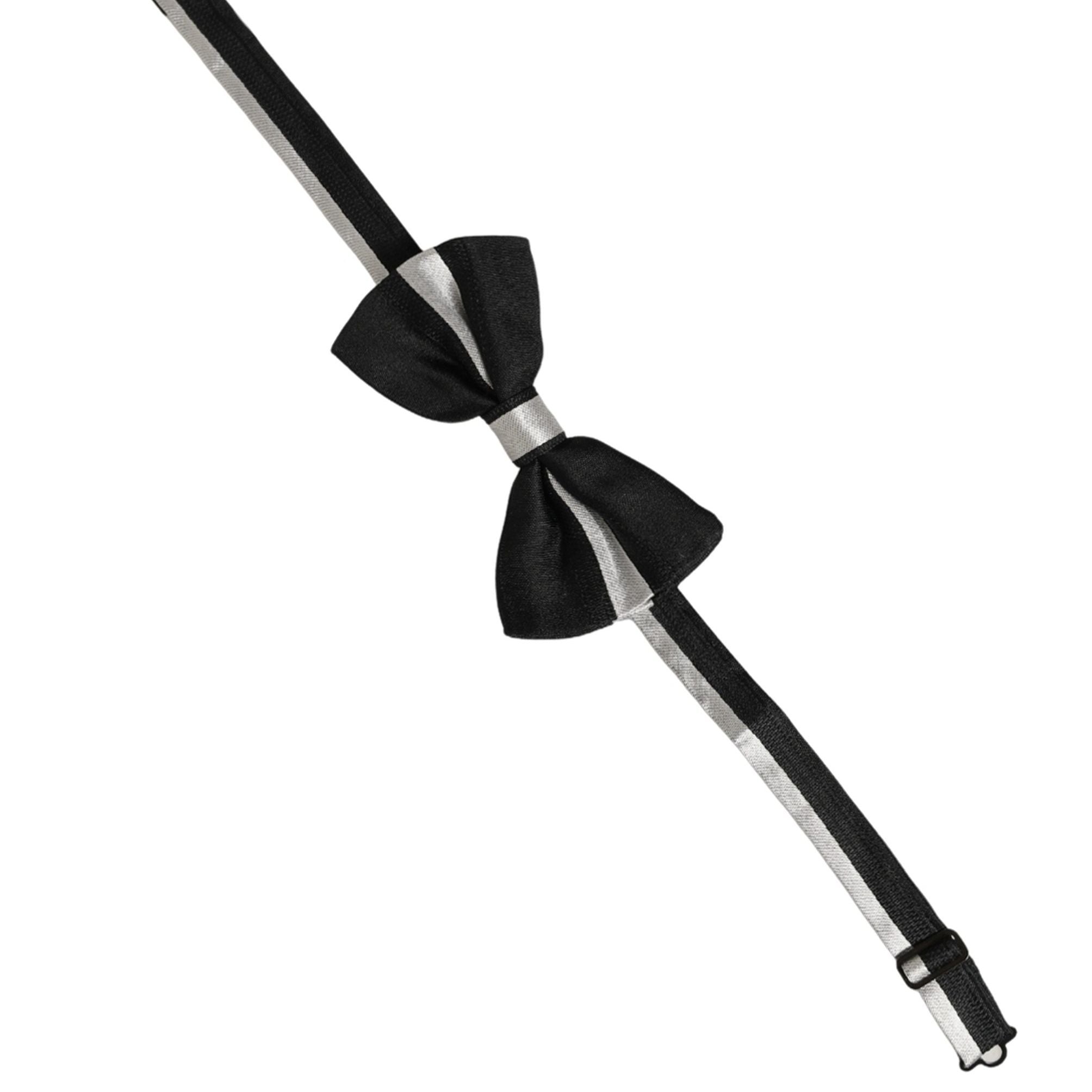 Dolce & Gabbana Black Silver 100% Silk Adjustable Neck Papillon Bow Tie