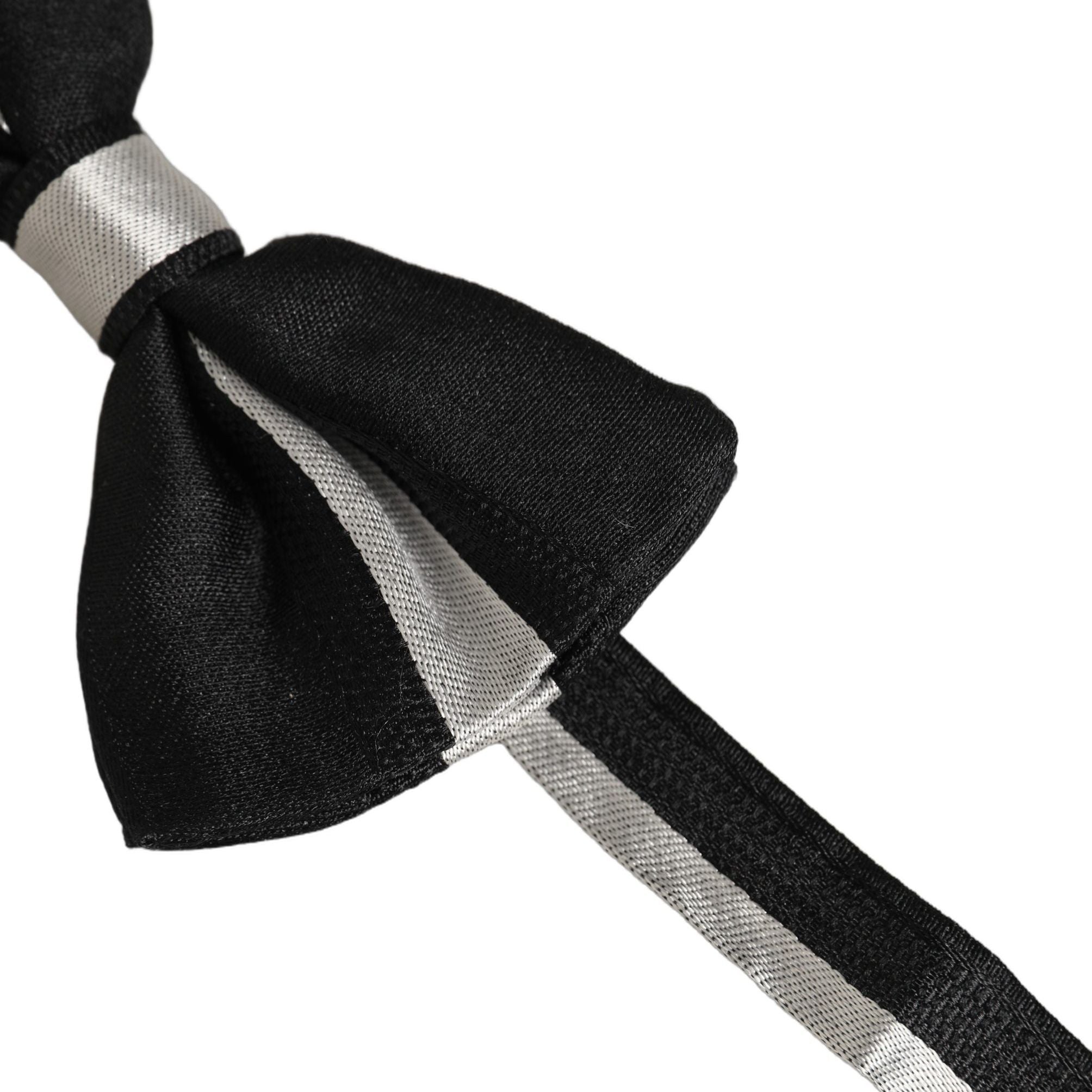 Dolce & Gabbana Black Silver 100% Silk Adjustable Neck Papillon Bow Tie
