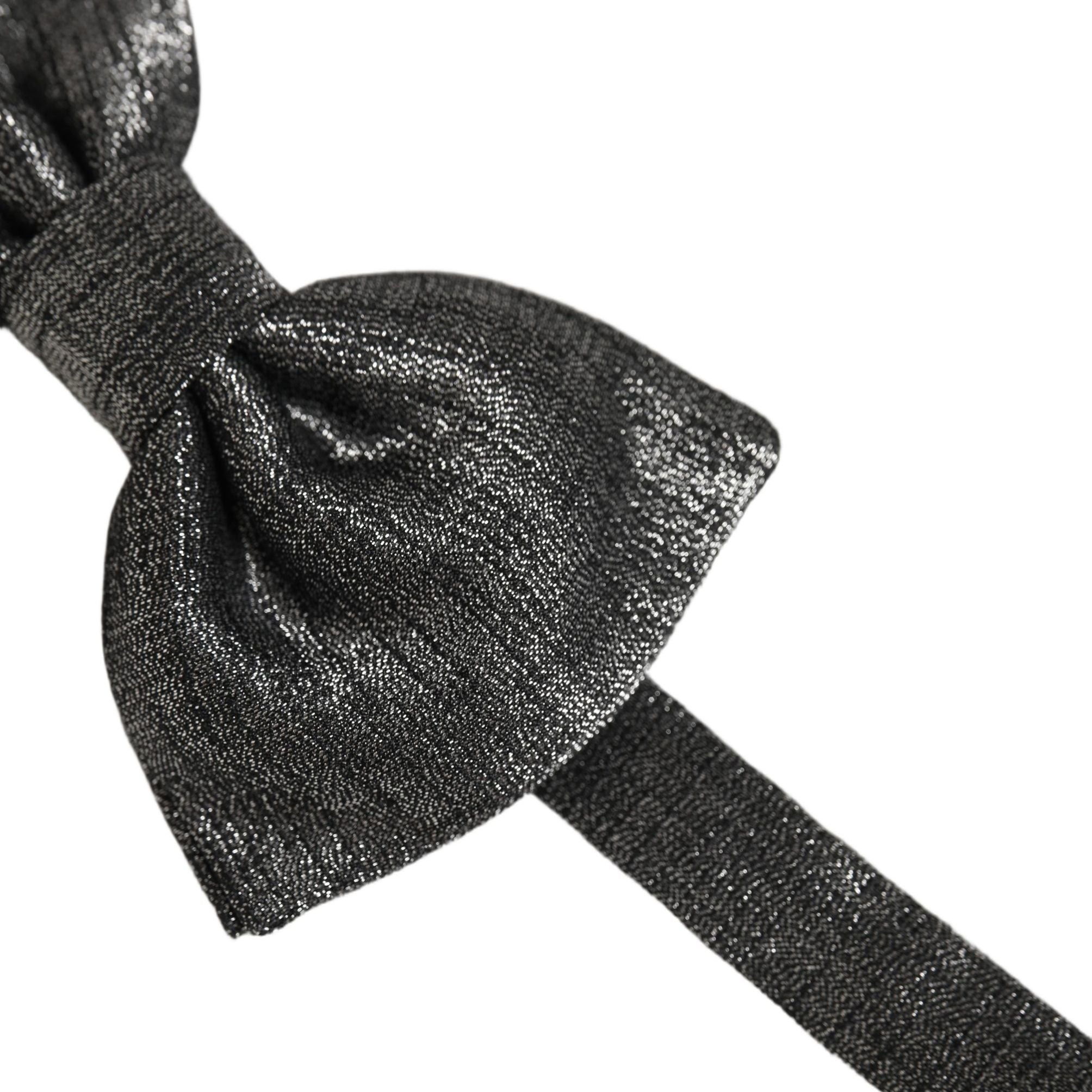 Dolce & Gabbana Men Metallic Black Silk Adjustable Neck Papillon Bow Tie