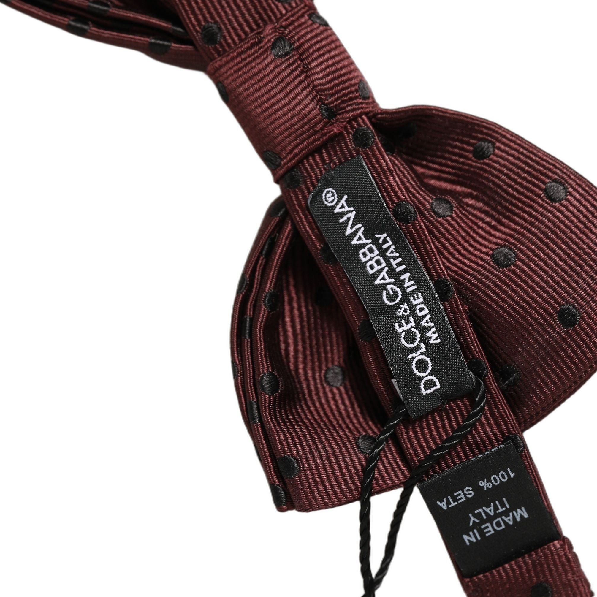 Dolce & Gabbana Burgundy Polka Dot Silk Adjustable Neck Papillon Bow Tie