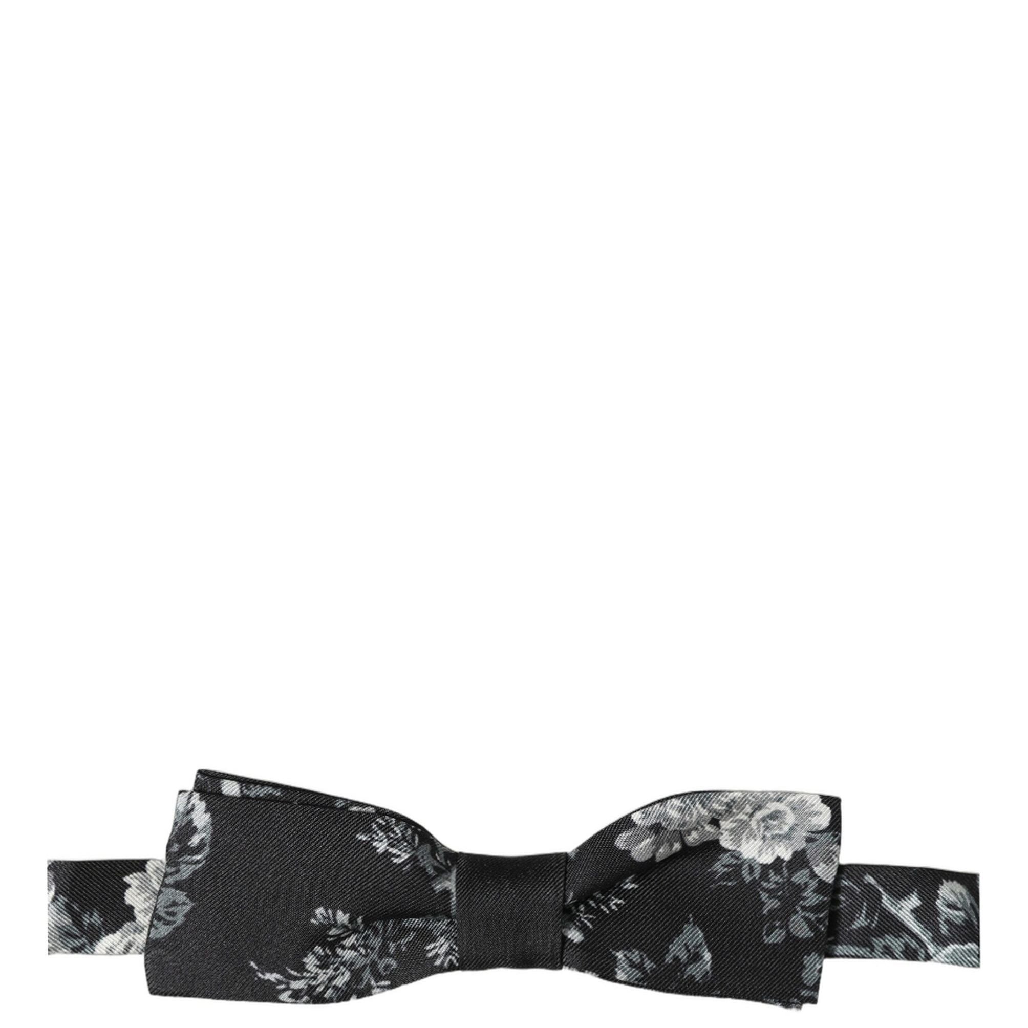 Dolce & Gabbana Black Floral Silk Adjustable Neck Men Papillon Bow Tie