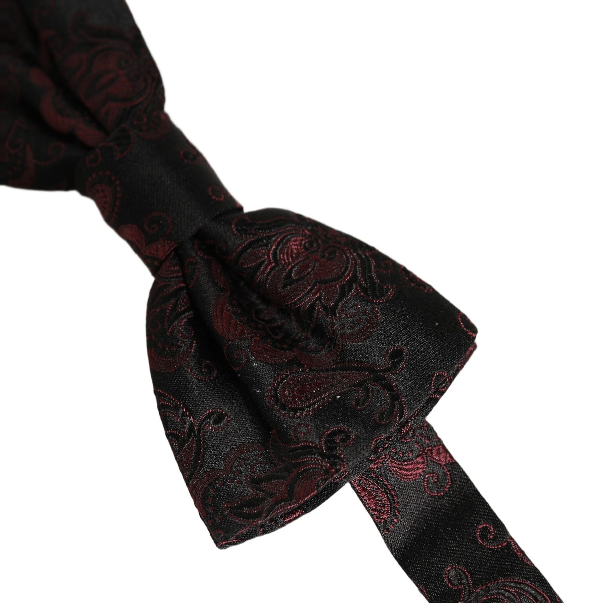Dolce & Gabbana Burgundy Paisley Silk Adjustable Neck Papillon Bow Tie