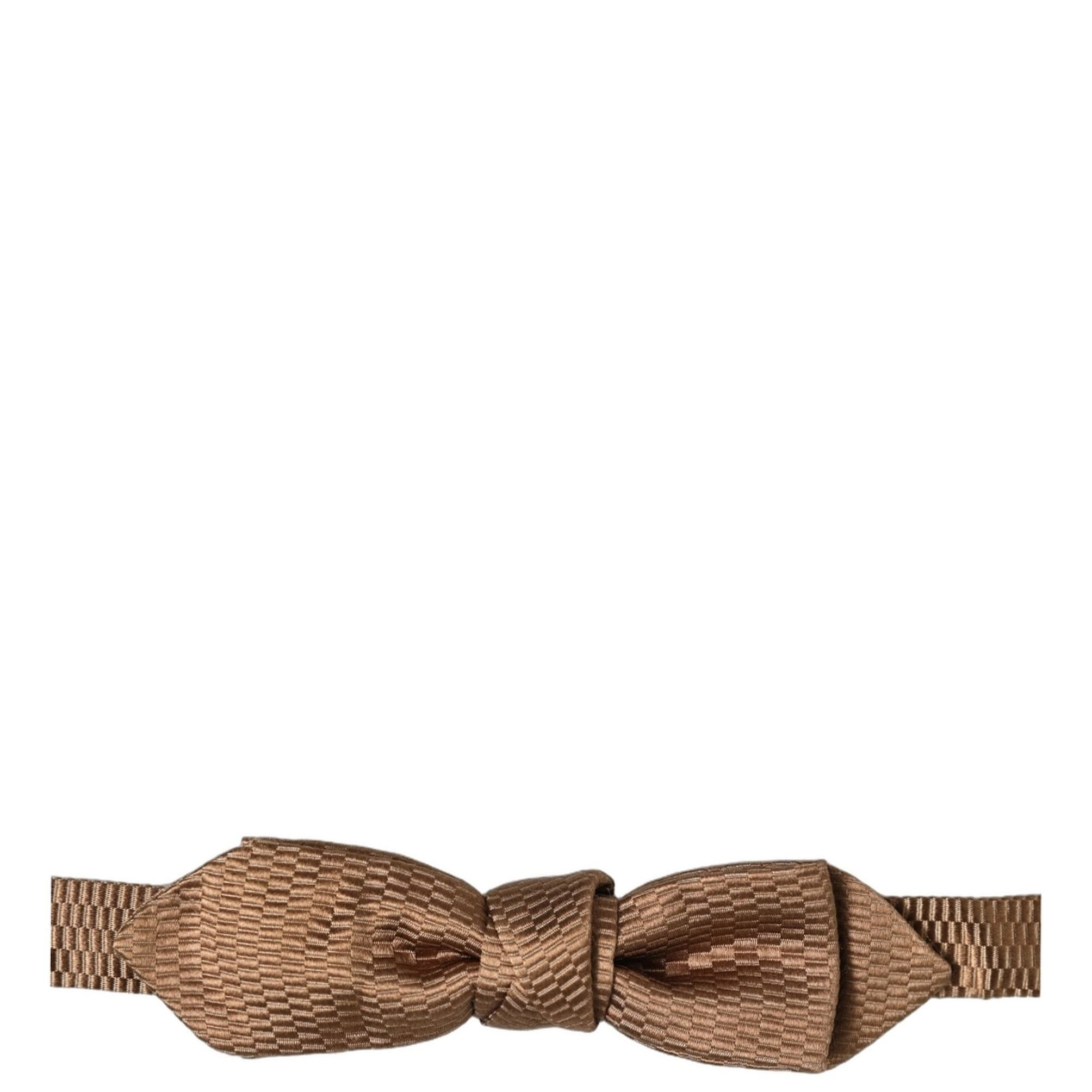Dolce & Gabbana Men Brown Gold Silk Adjustable Neck Papillon Bow Tie