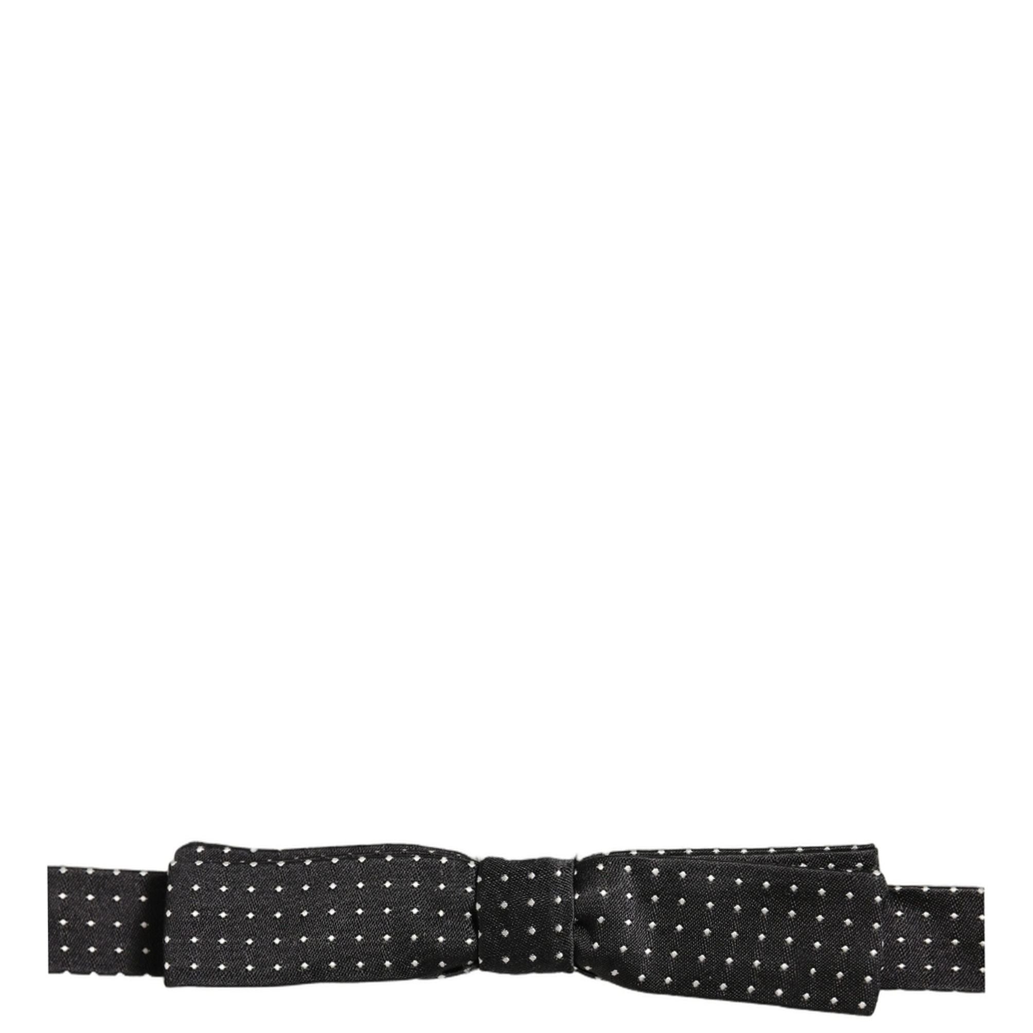 Dolce & Gabbana Black White Polka Dot Adjustable Neck Papillon Bow Tie