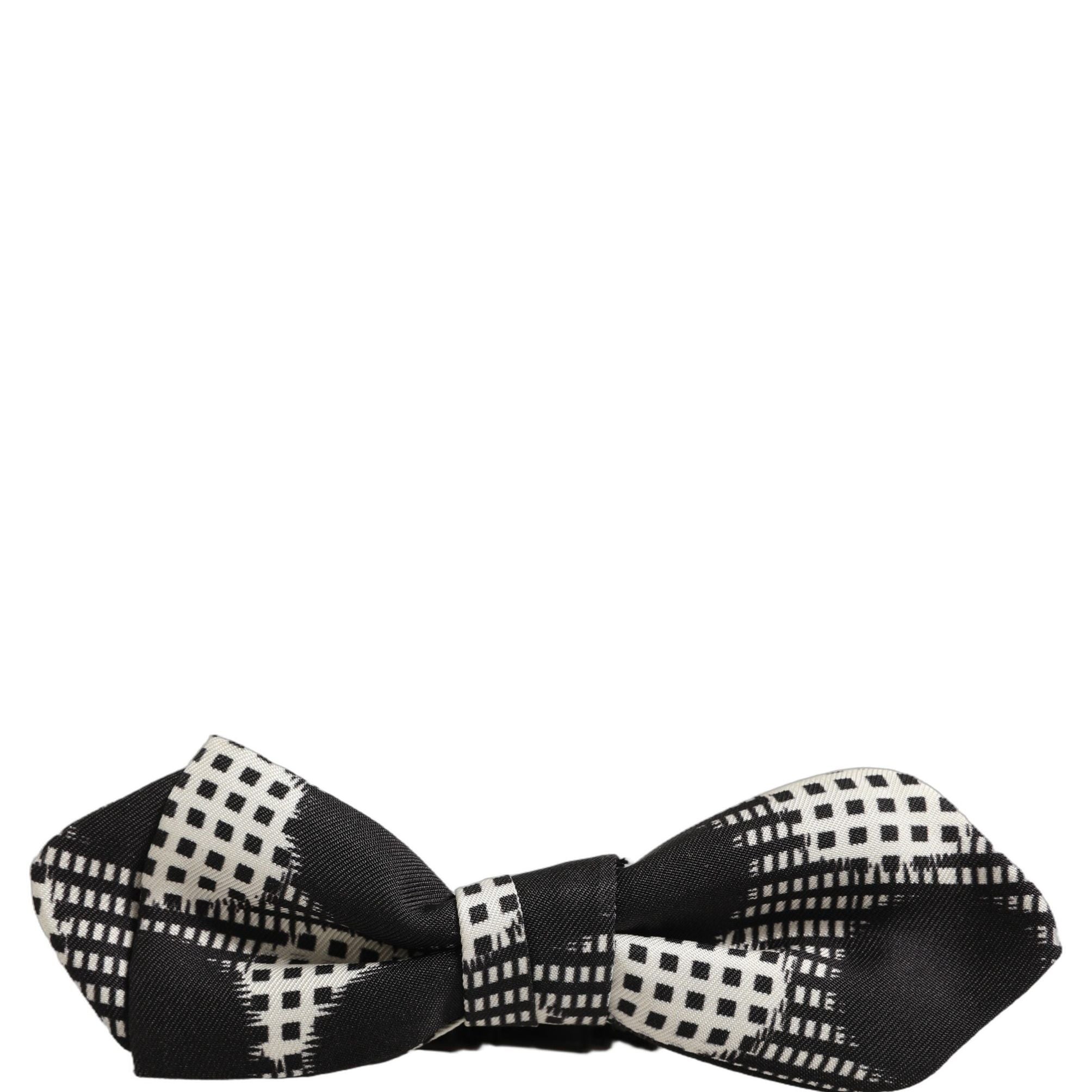 Dolce & Gabbana Black White Checkered Adjustable Neck Papillon Bow Tie