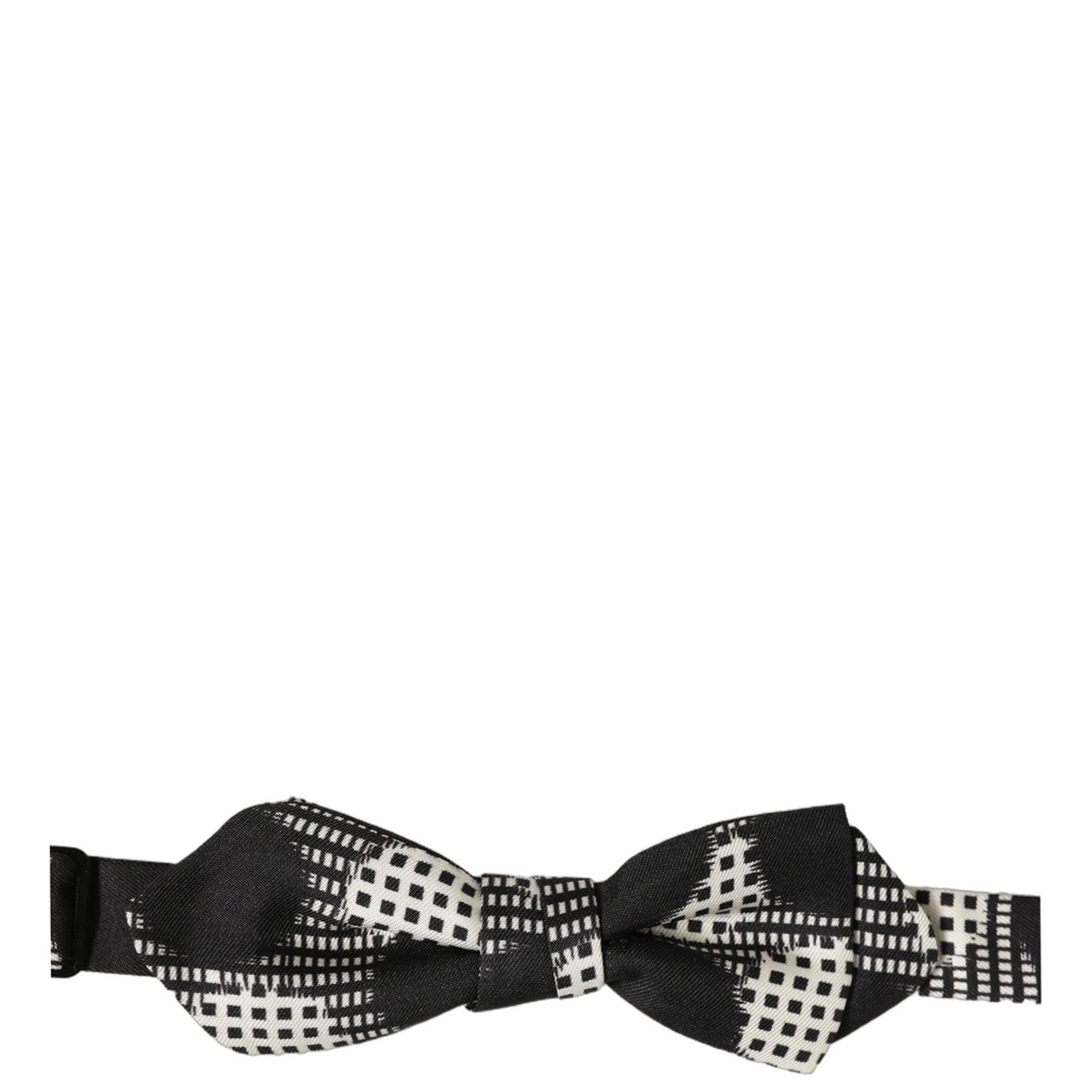 Dolce & Gabbana Black White Checkered Adjustable Neck Papillon Bow Tie