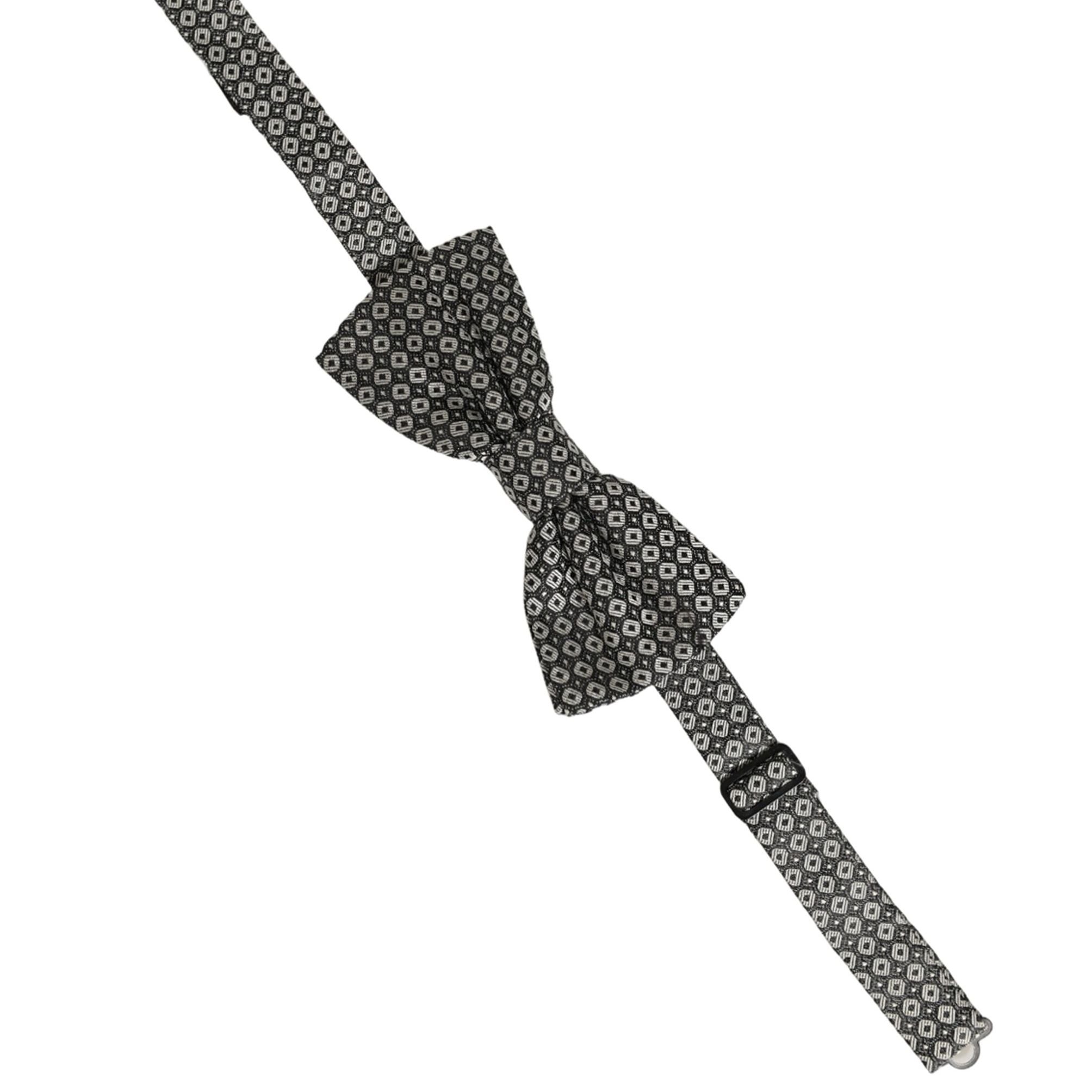 Dolce & Gabbana Men Gray Silk Patterned Adjustable Neck Papillon Bow Tie